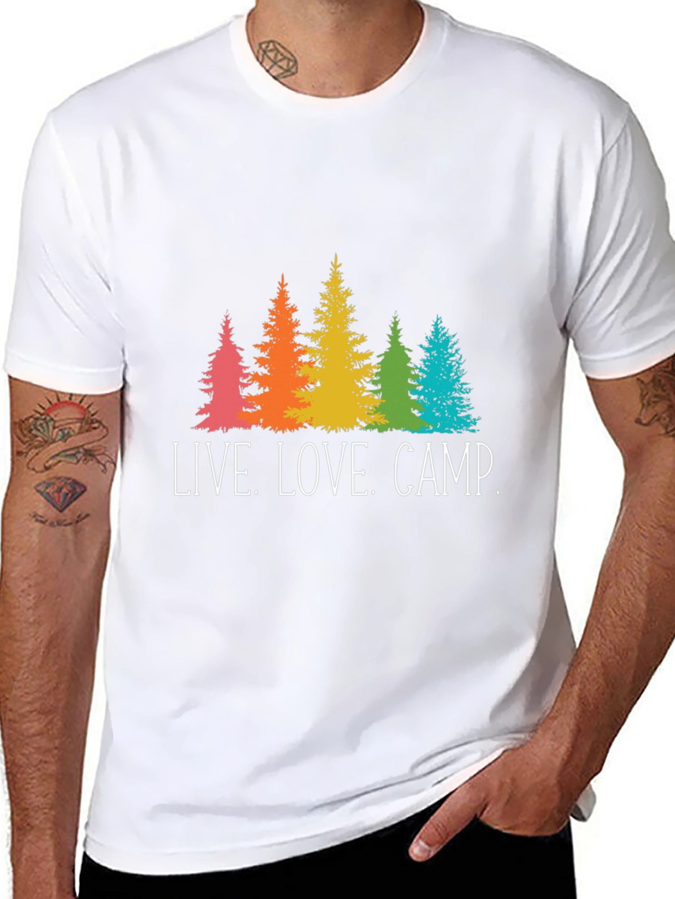 Live. Love. Camp. T-Shirt - Rainbow Tree Graphic Tee