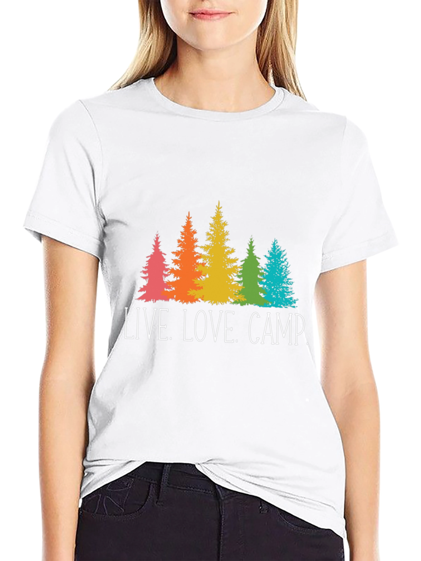 Live. Love. Camp. T-Shirt - Rainbow Tree Graphic Tee