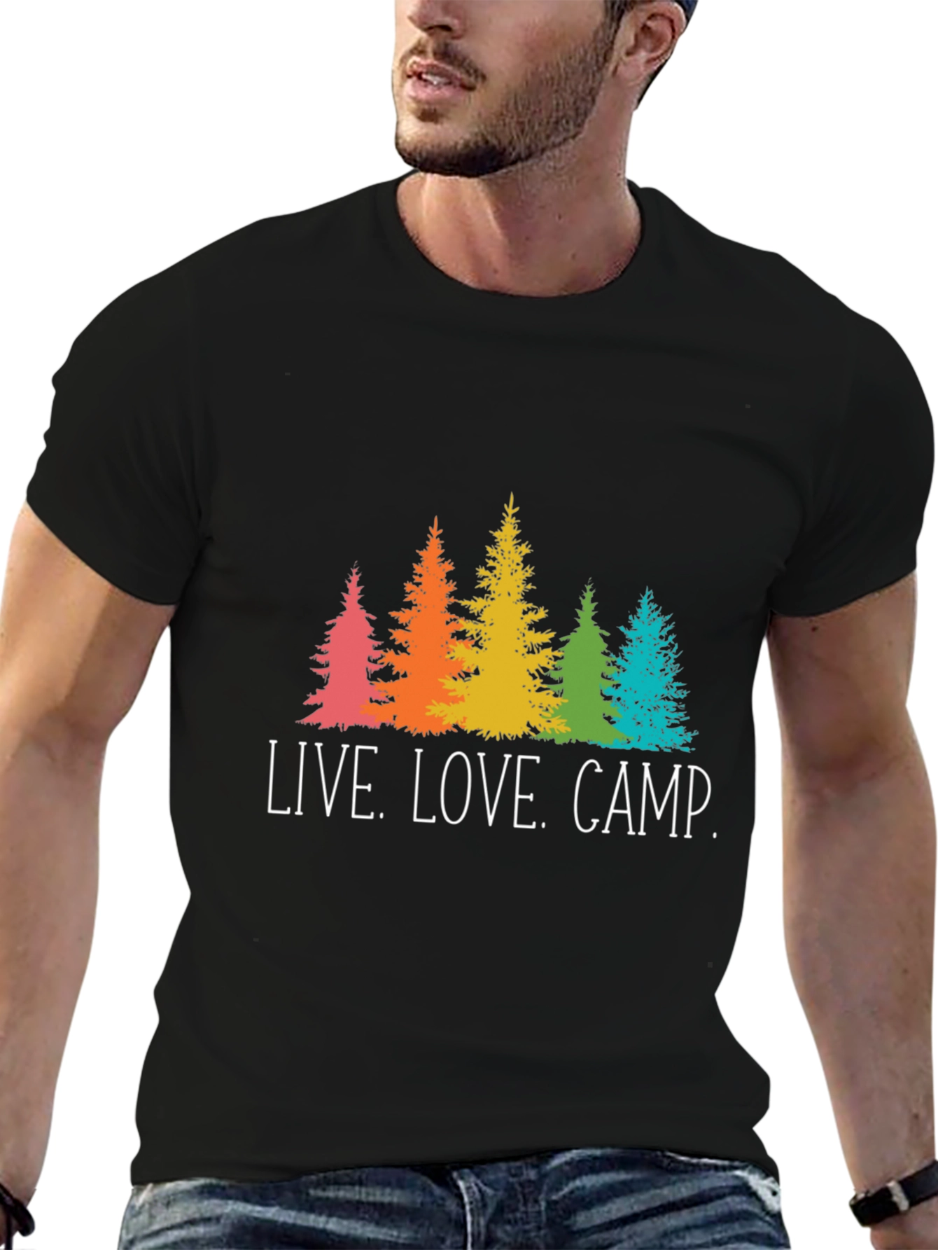Live. Love. Camp. T-Shirt - Rainbow Tree Graphic Tee