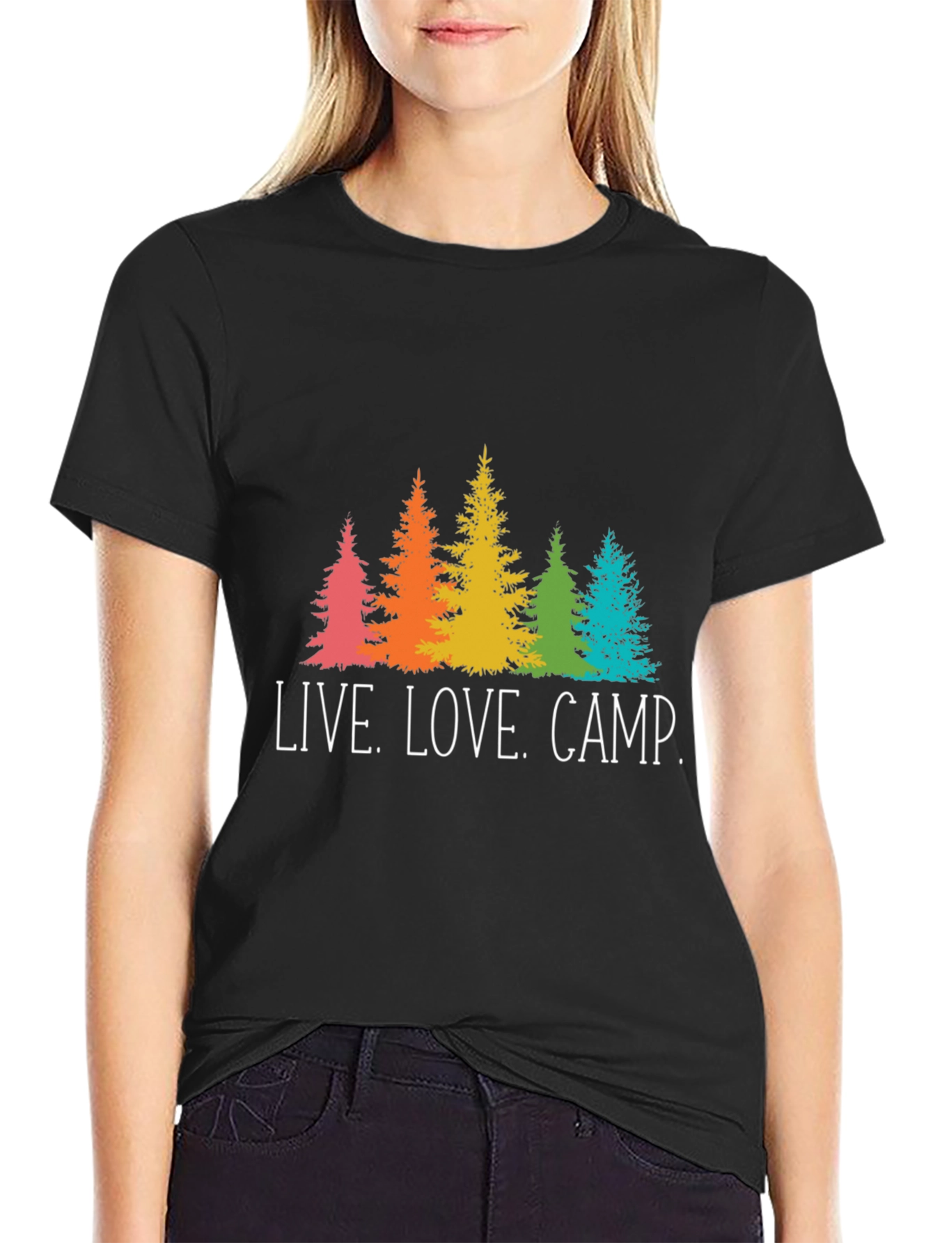 Live. Love. Camp. T-Shirt - Rainbow Tree Graphic Tee