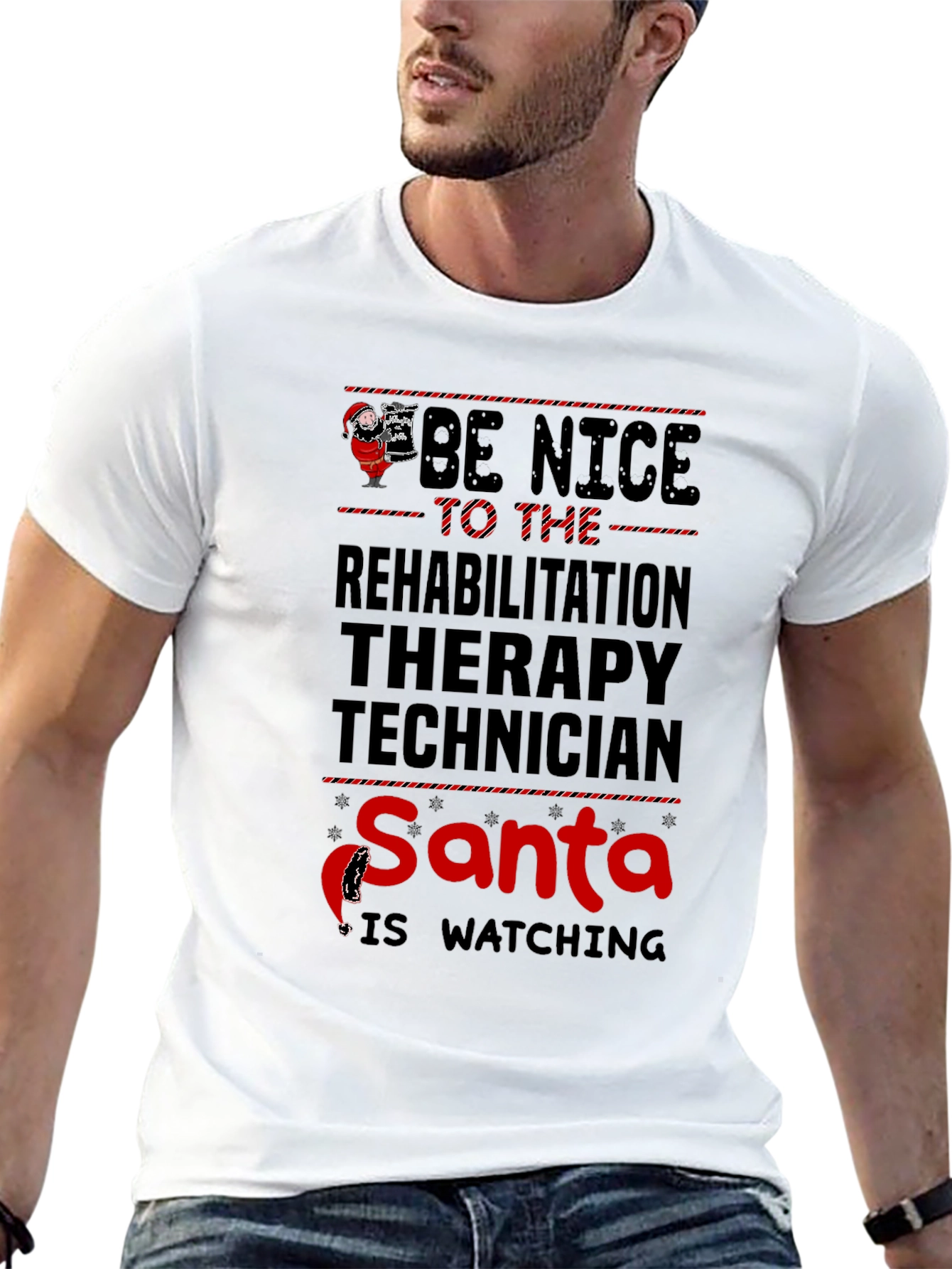 Rehabilitation Therapy Technician Santa Watching T-Shirt