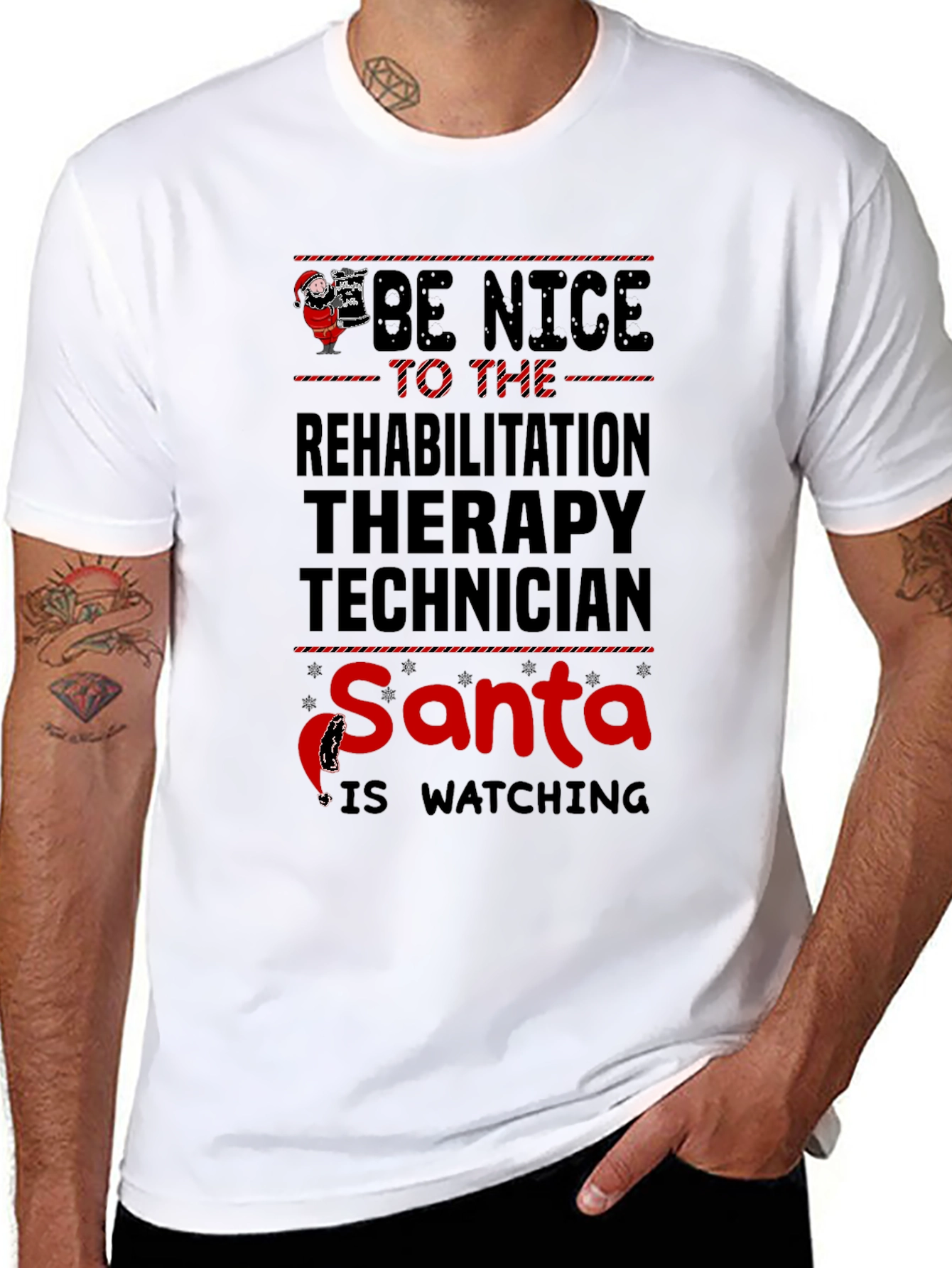 Rehabilitation Therapy Technician Santa Watching T-Shirt
