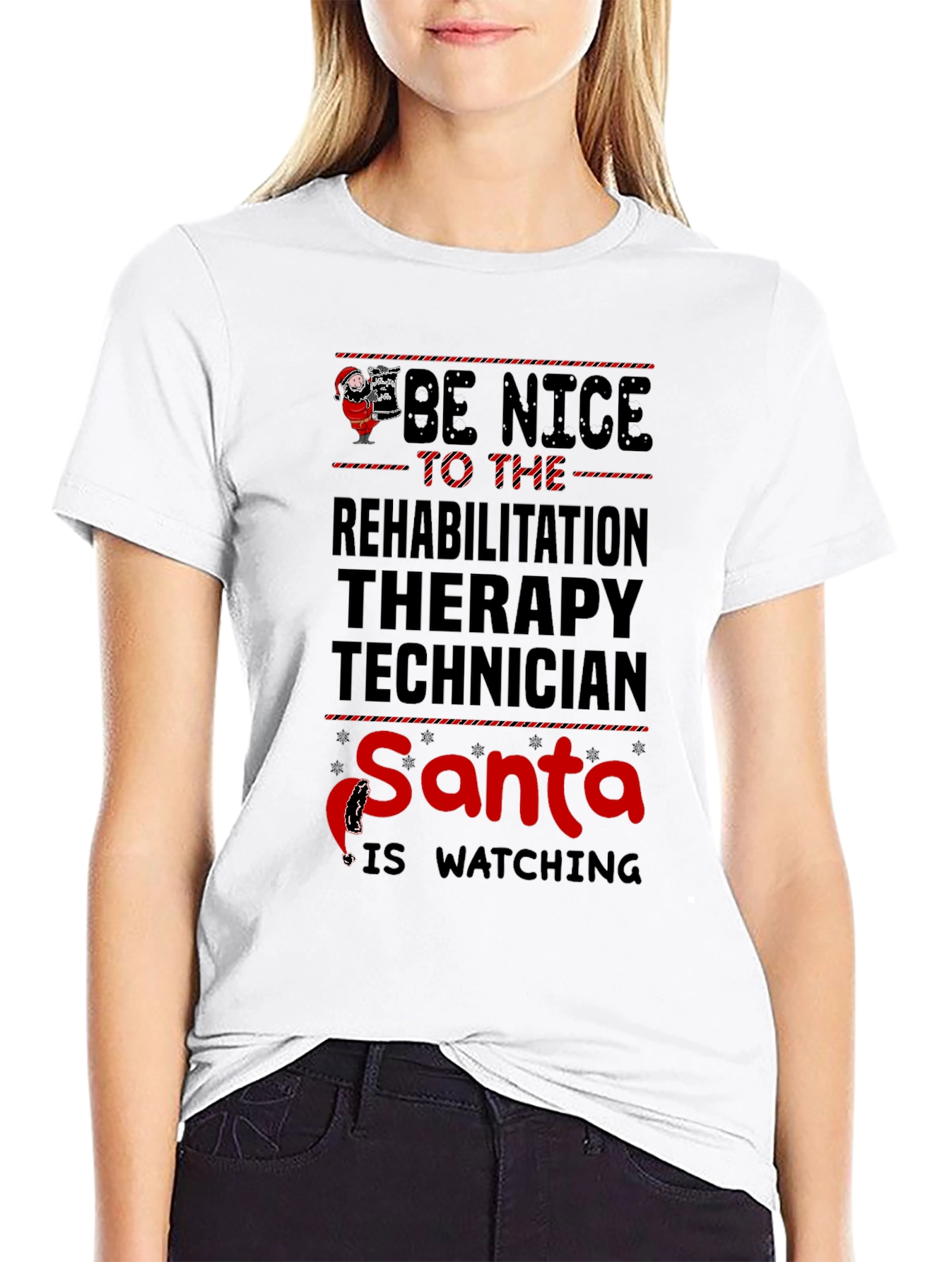 Rehabilitation Therapy Technician Santa Watching T-Shirt
