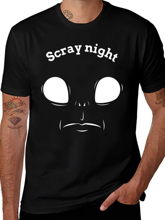 Scray Night Graphic Tee - Black T-Shirt with Spooky Face