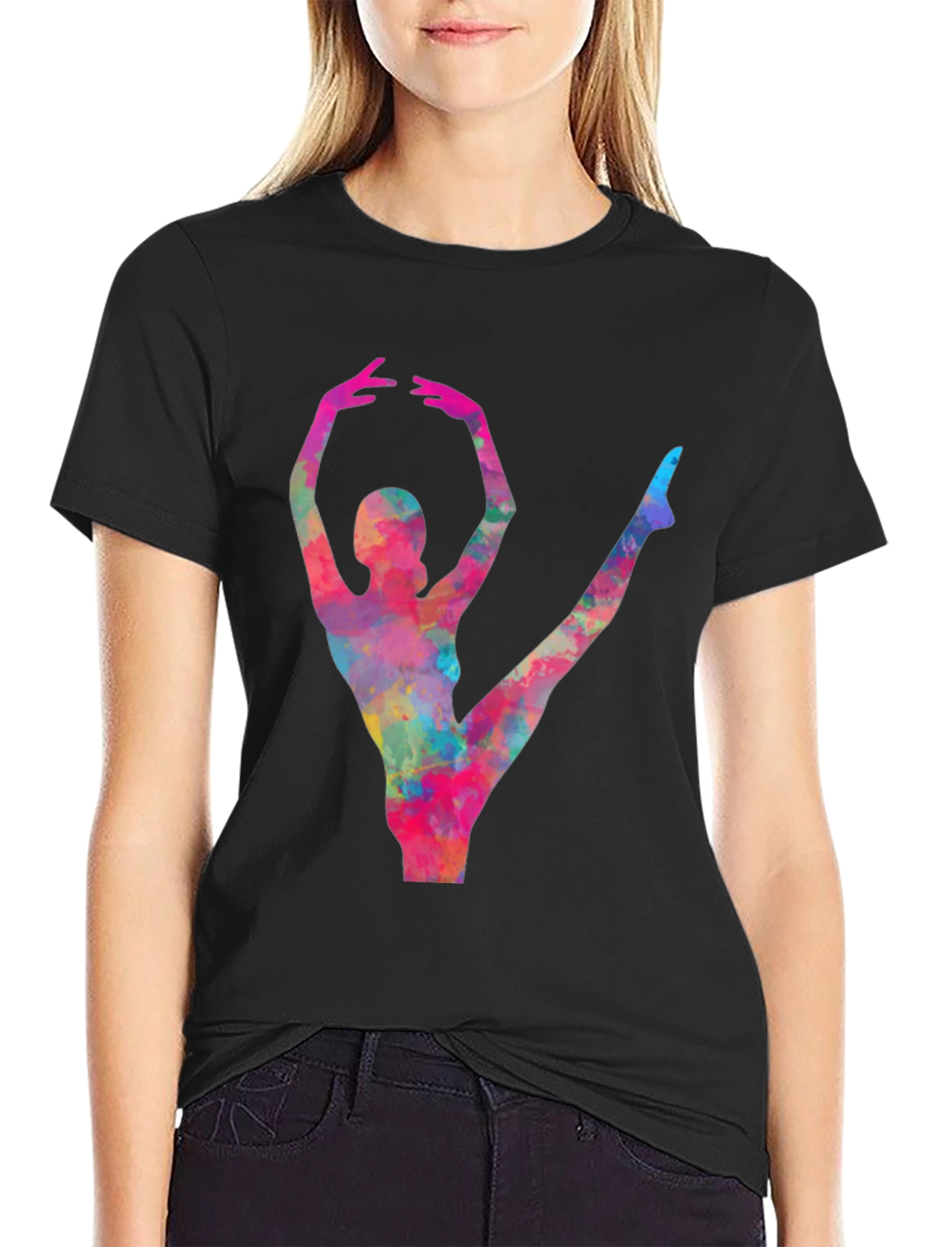Watercolor Ballerina Black T-Shirt