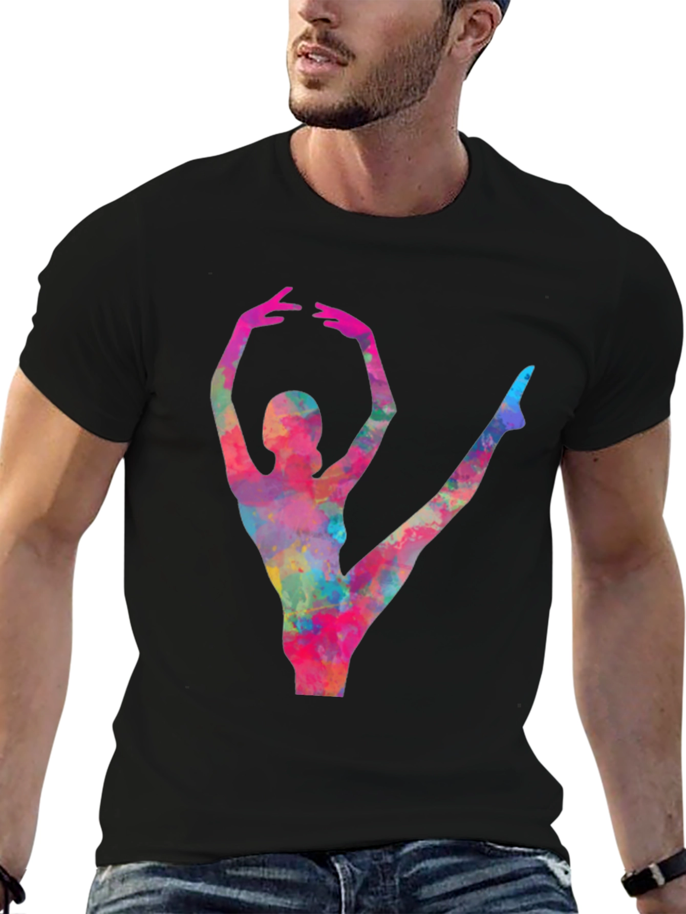 Watercolor Ballerina Black T-Shirt