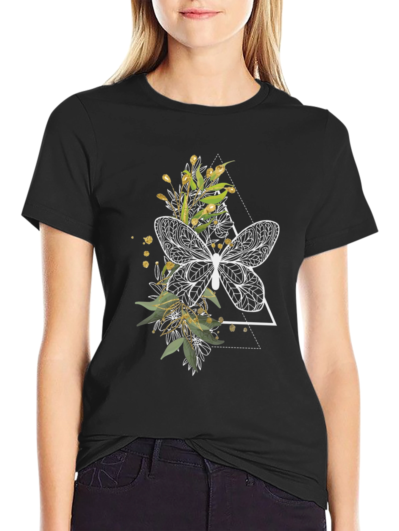 Butterfly Graphic Tee - Black Cotton Shirt