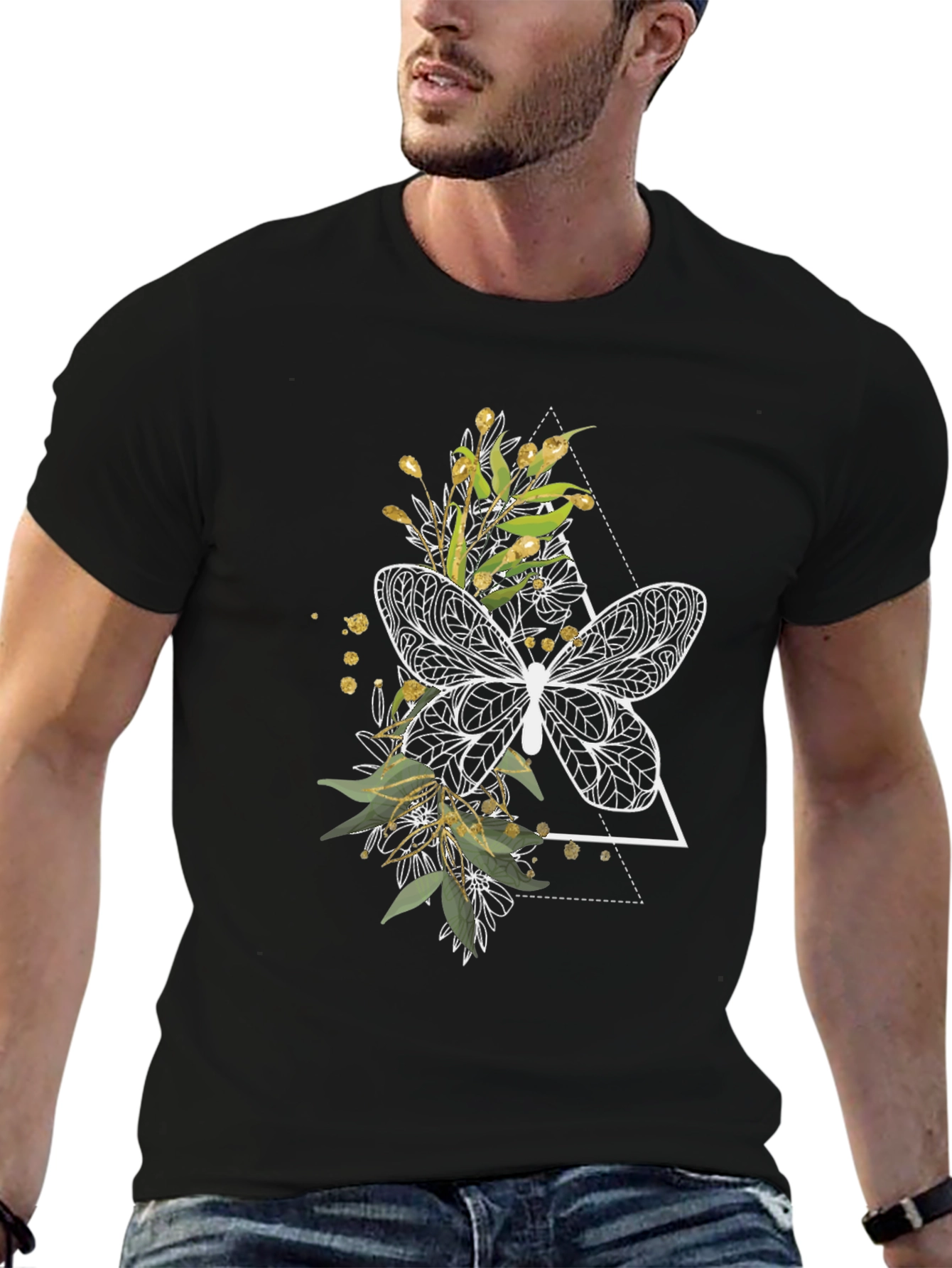 Butterfly Graphic Tee - Black Cotton Shirt