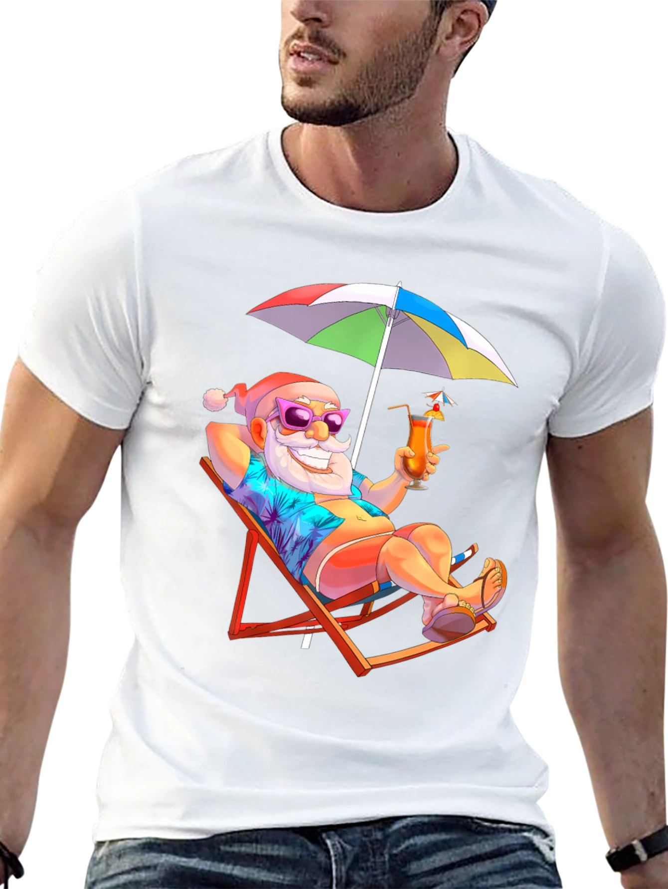 Relaxing Santa T-Shirt - Beach Vibes Holiday Tee