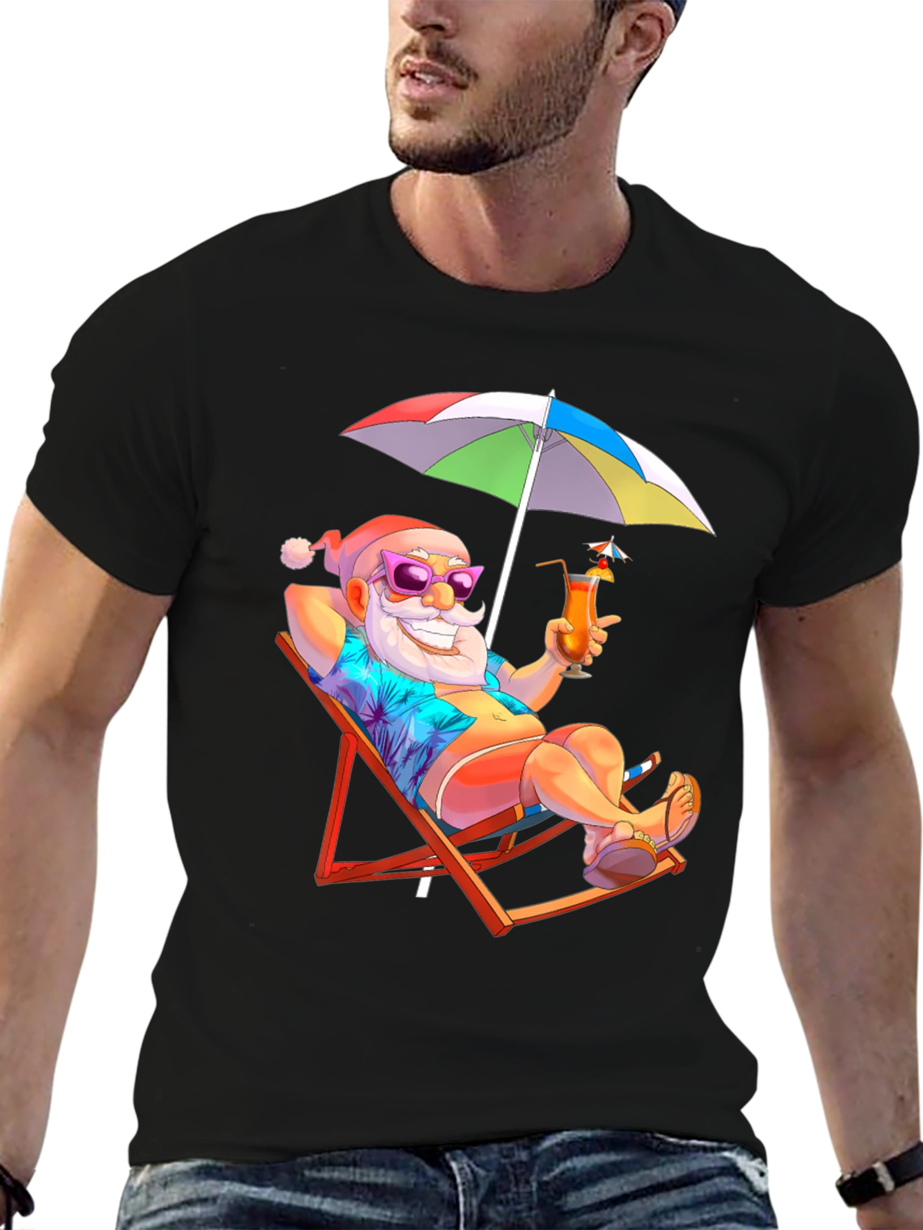 Relaxing Santa T-Shirt - Beach Vibes Holiday Tee