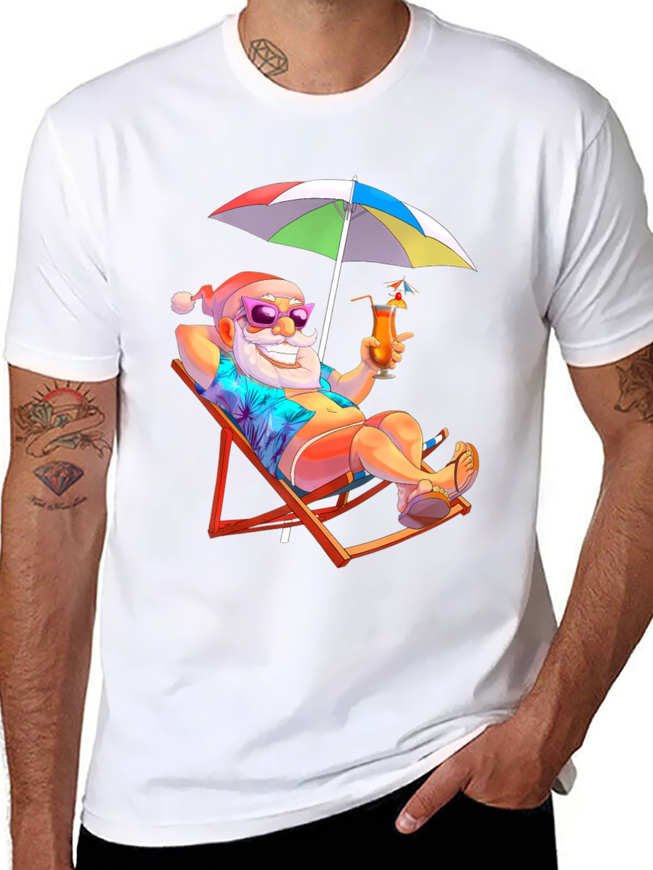 Relaxing Santa T-Shirt - Beach Vibes Holiday Tee