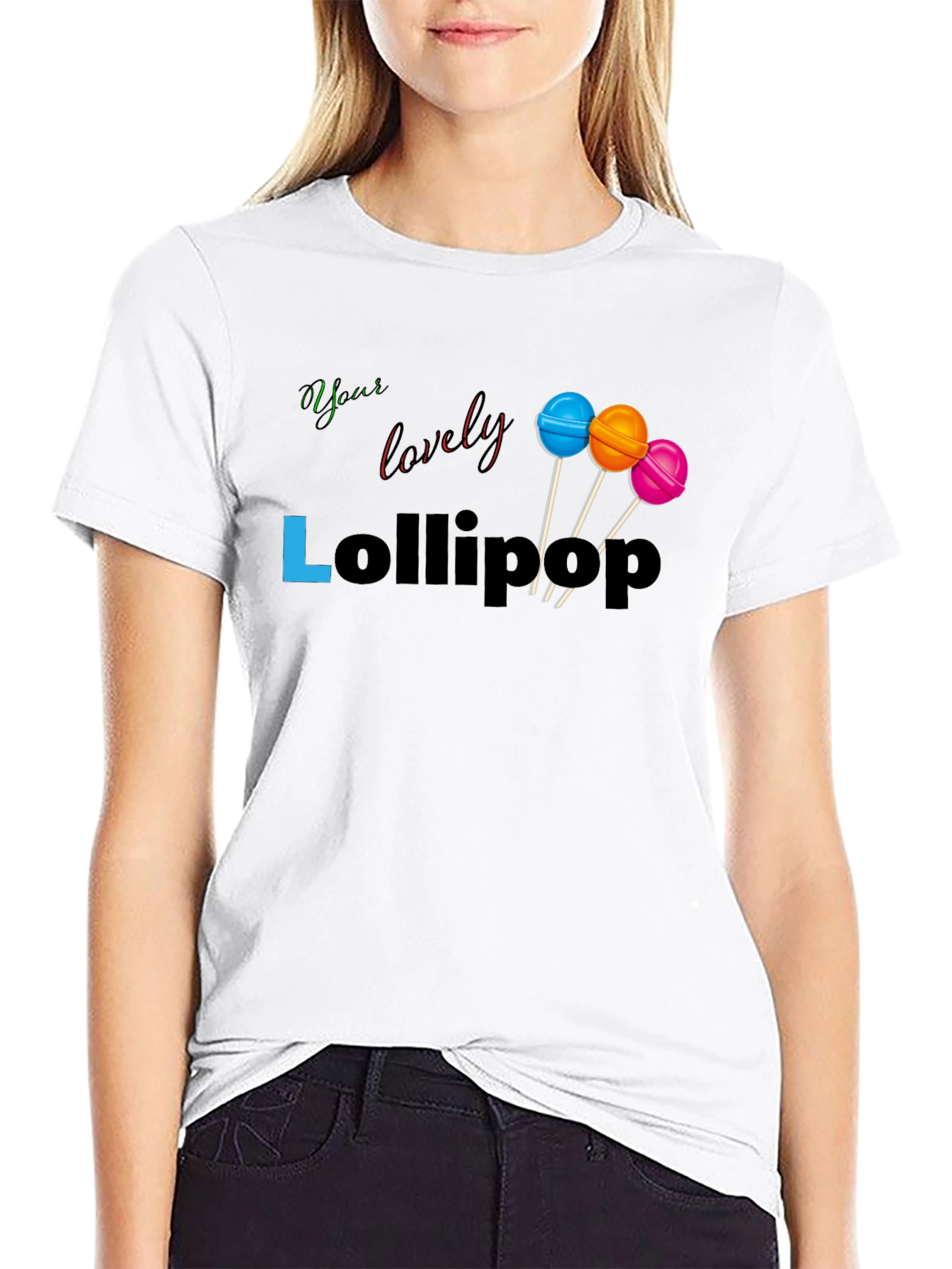 Yous Lovely Lollipop Graphic Black T-Shirt
