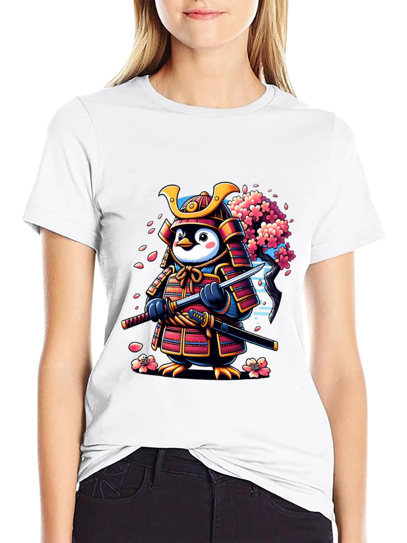 Samurai Penguin Graphic Tee - Unique Cartoon Style