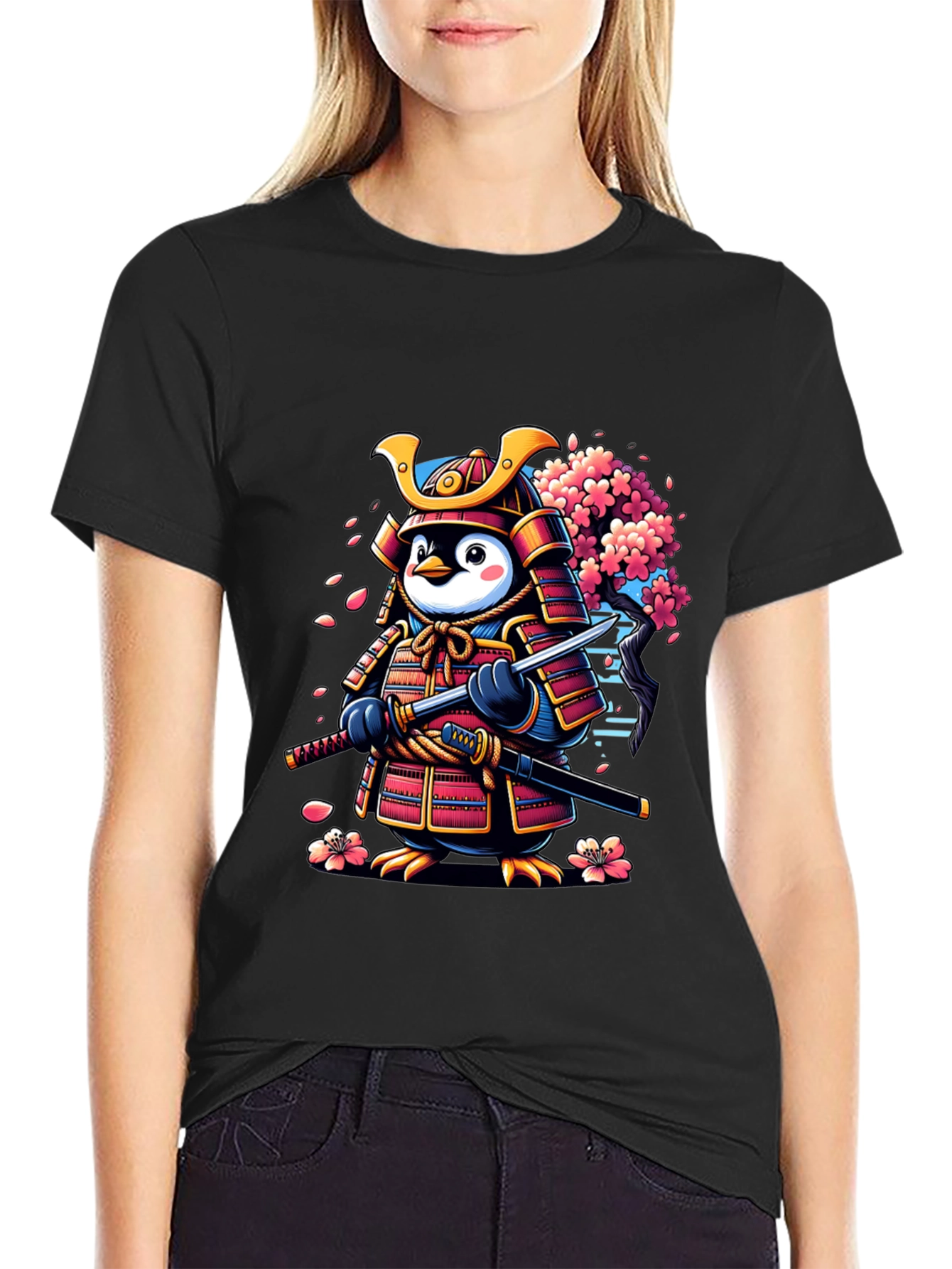 Samurai Penguin Graphic Tee - Unique Cartoon Style