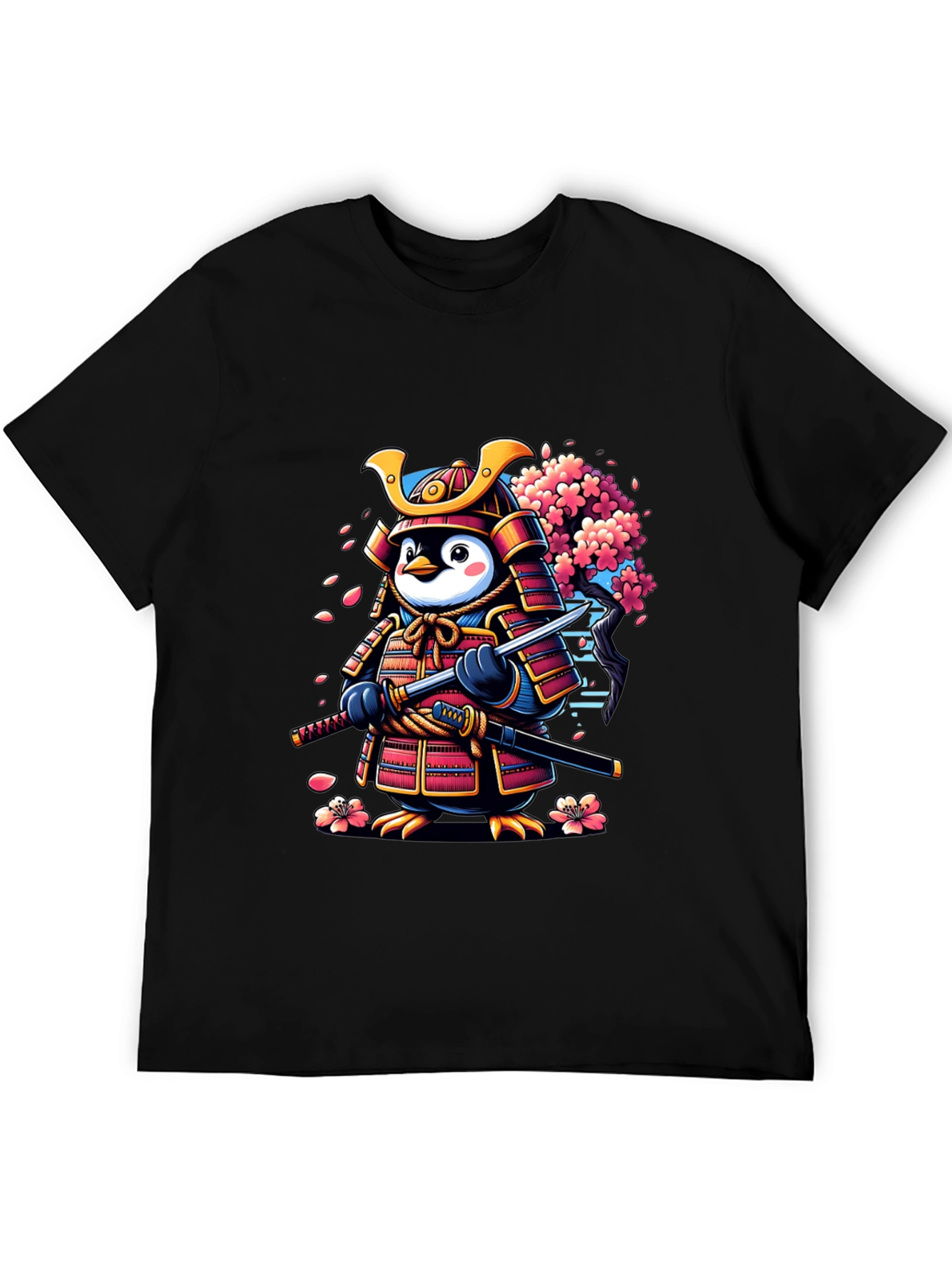 Samurai Penguin Graphic Tee - Unique Cartoon Style