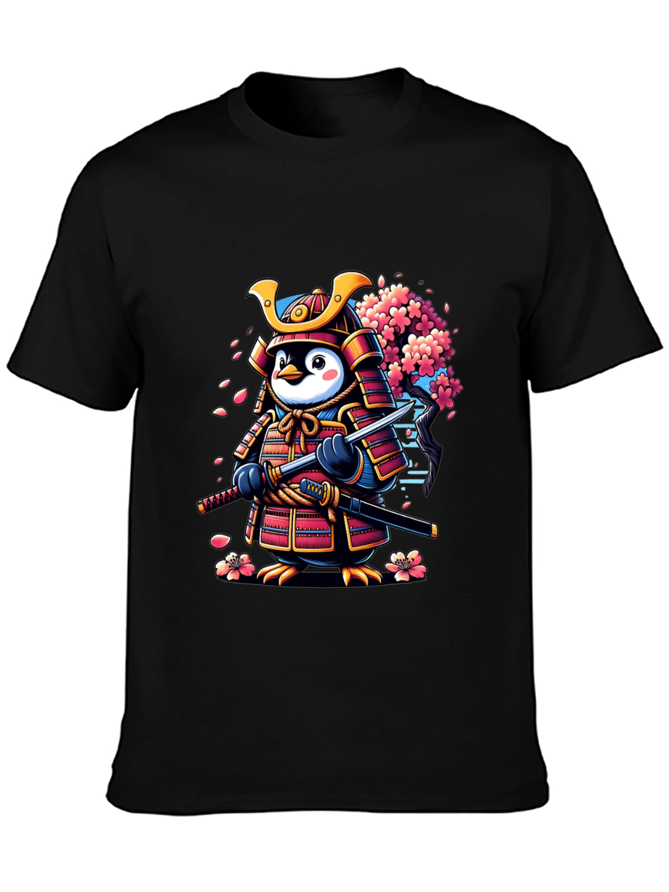 Samurai Penguin Graphic Tee - Unique Cartoon Style