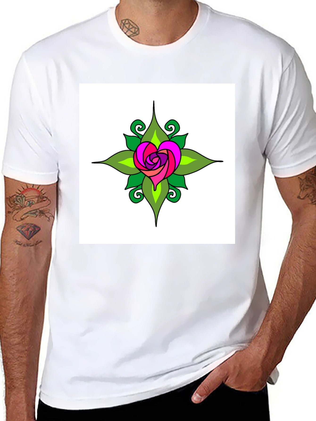 Heart Rose Graphic Tee - Black Cotton T-Shirt