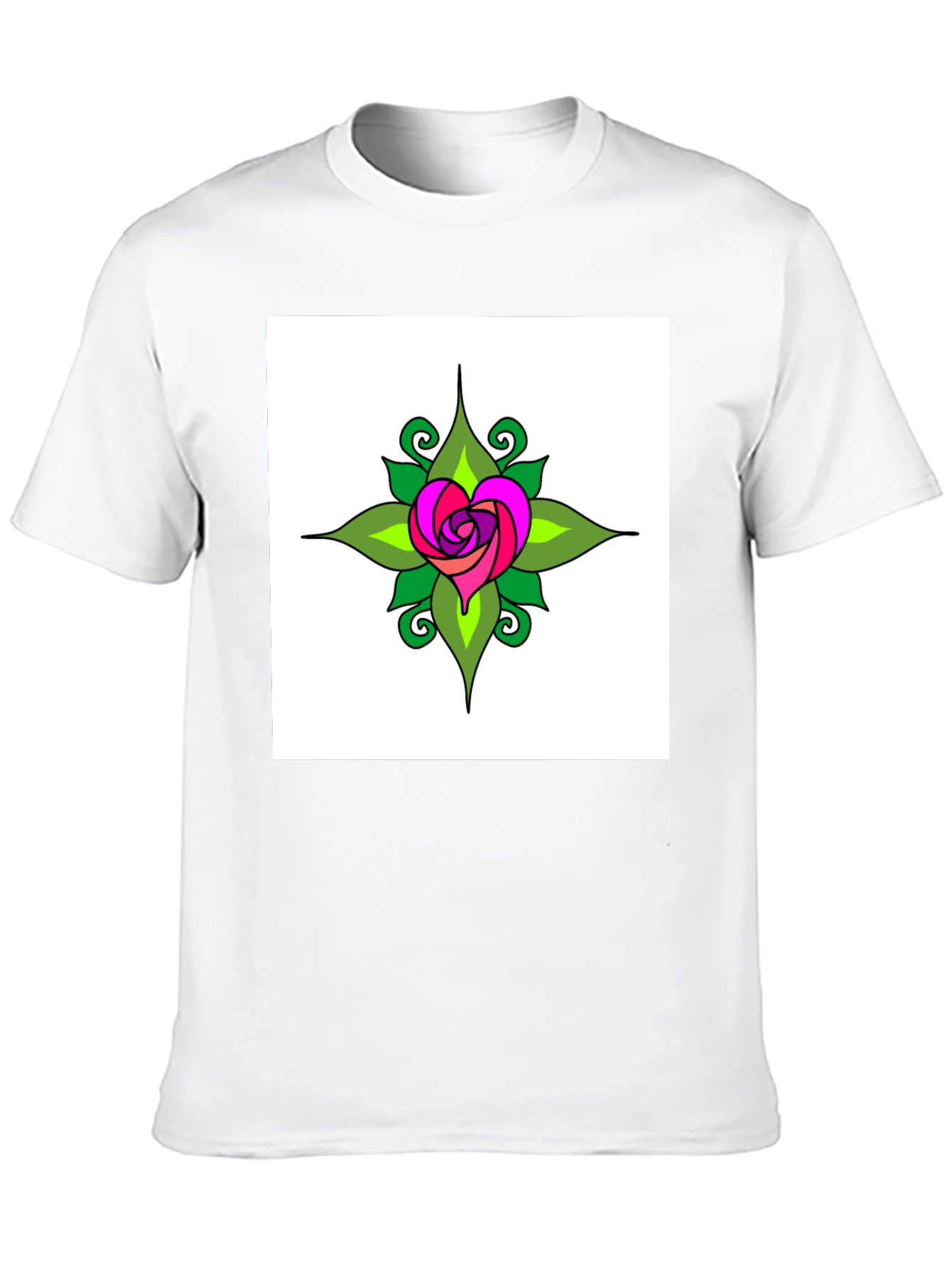 Heart Rose Graphic Tee - Black Cotton T-Shirt