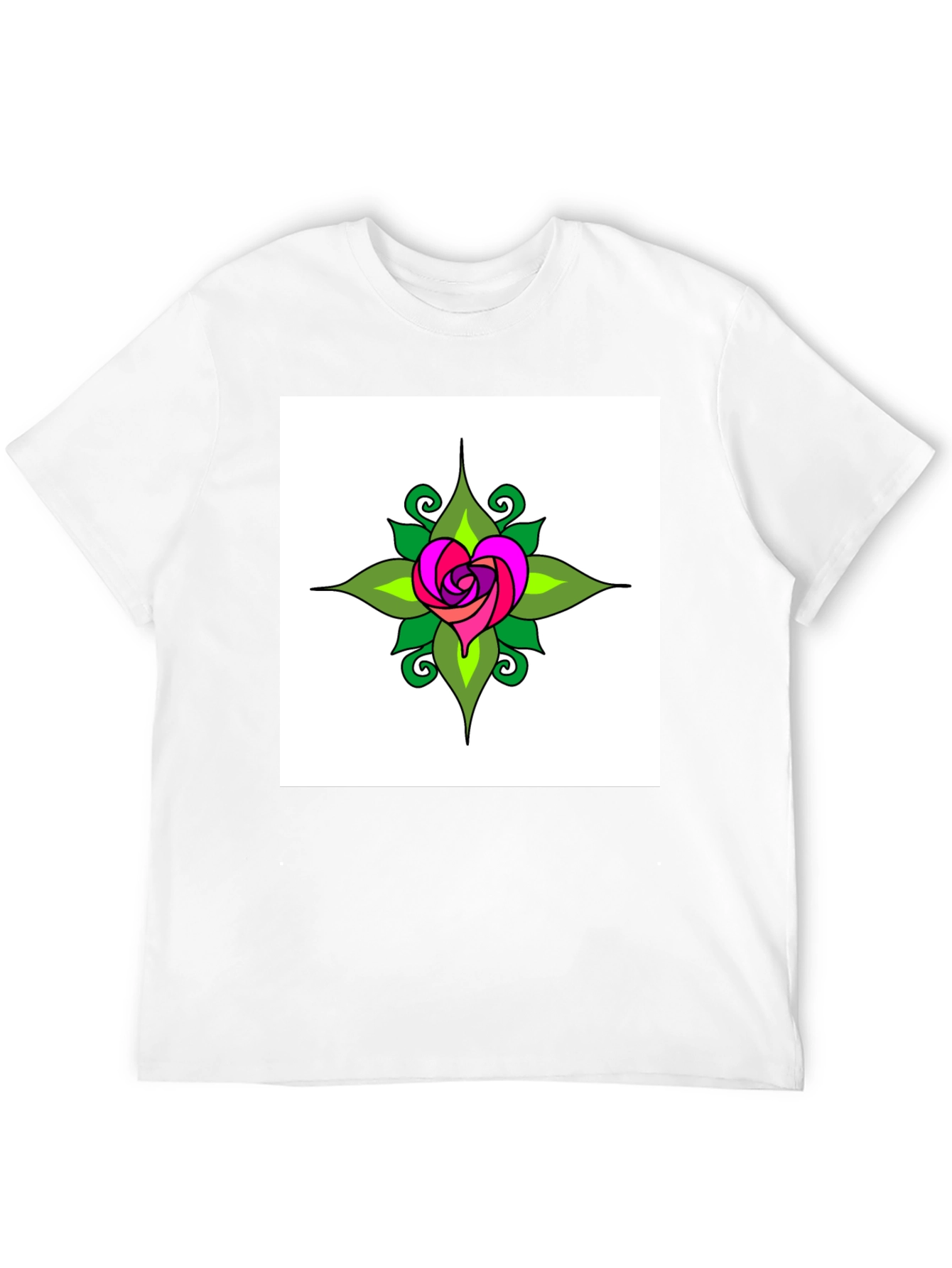 Heart Rose Graphic Tee - Black Cotton T-Shirt