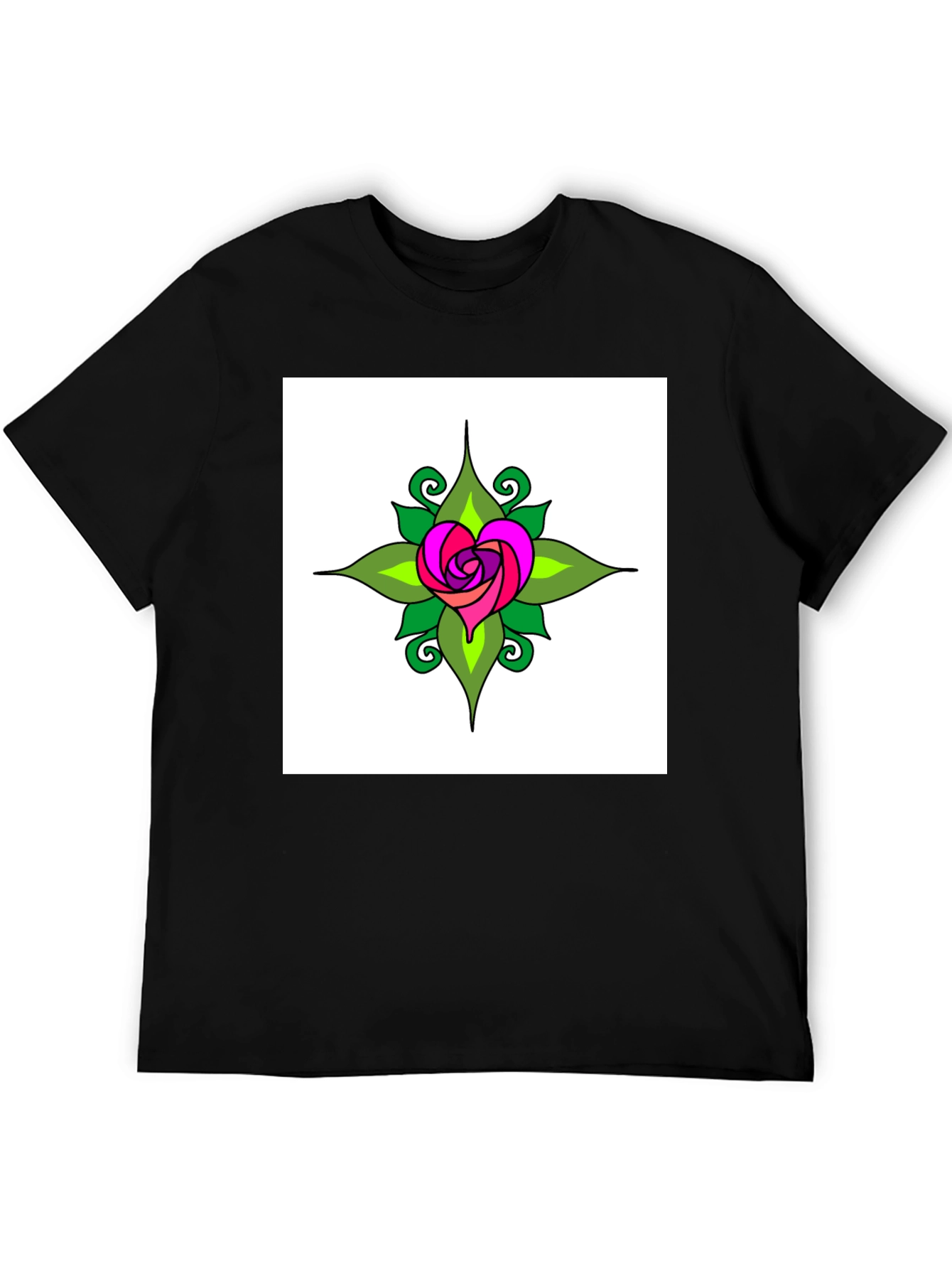 Heart Rose Graphic Tee - Black Cotton T-Shirt
