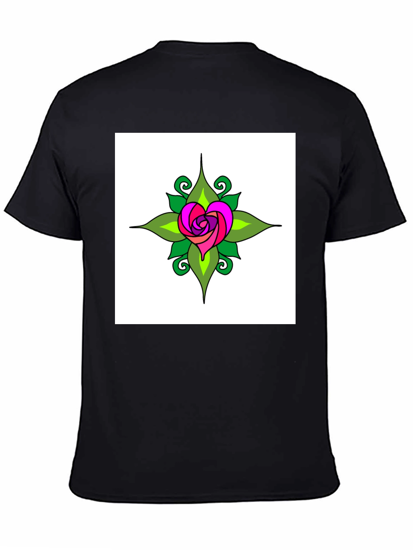 Heart Rose Graphic Tee - Black Cotton T-Shirt