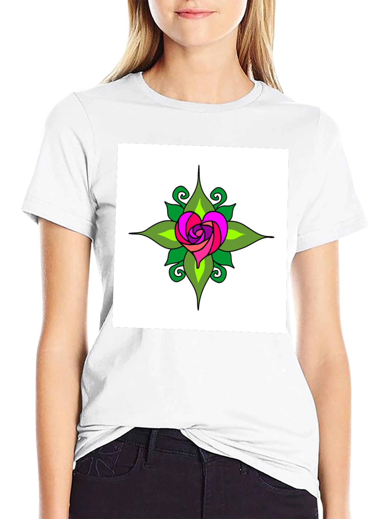 Heart Rose Graphic Tee - Black Cotton T-Shirt