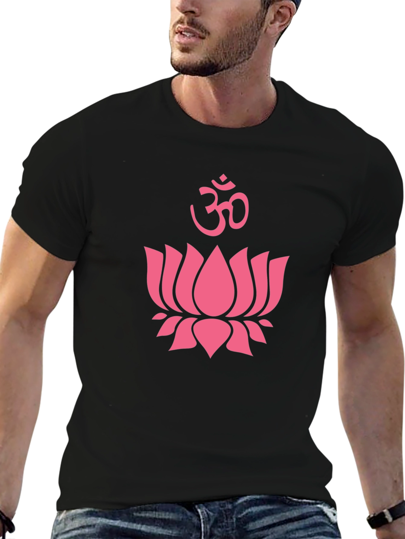 Pink Lotus & Om Symbol Black T-Shirt