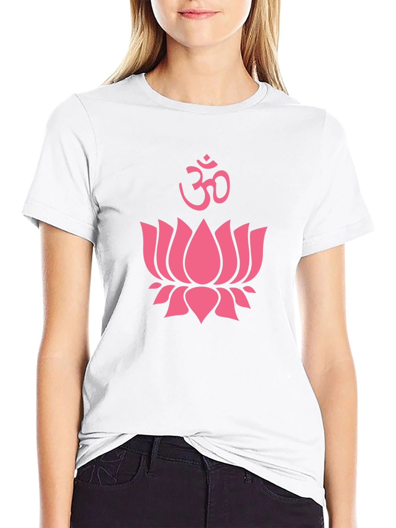Pink Lotus & Om Symbol Black T-Shirt