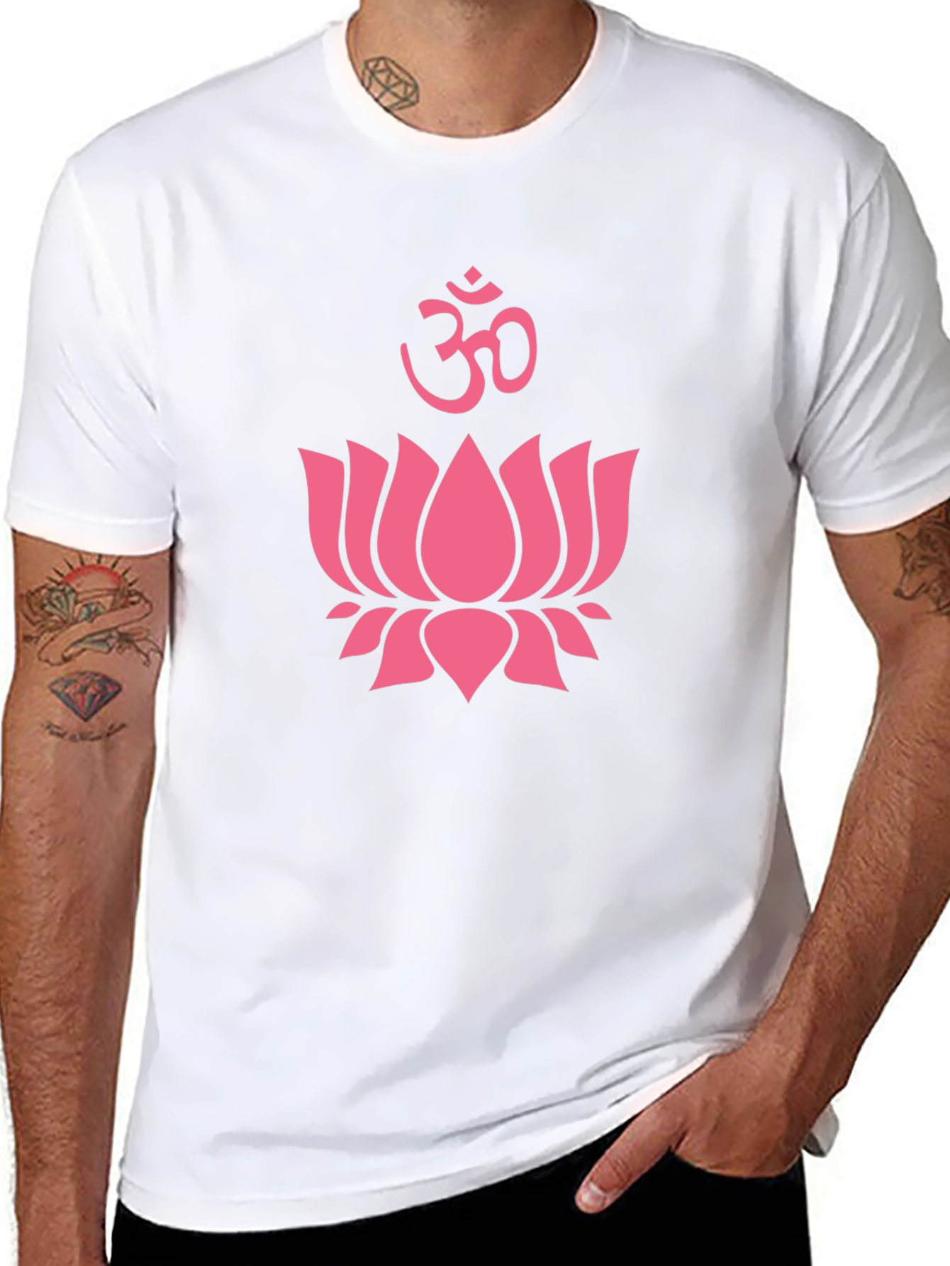 Pink Lotus & Om Symbol Black T-Shirt