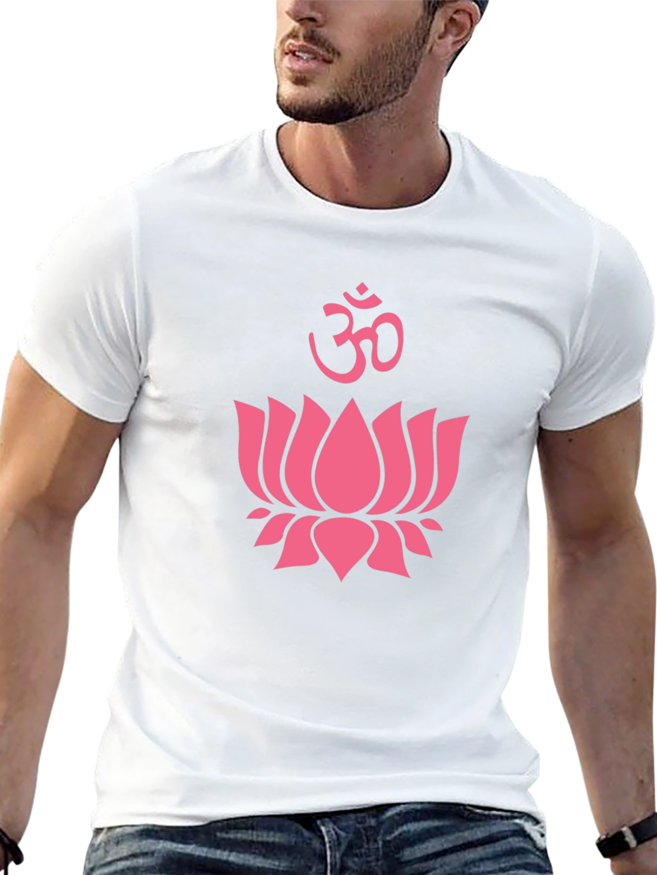 Pink Lotus & Om Symbol Black T-Shirt