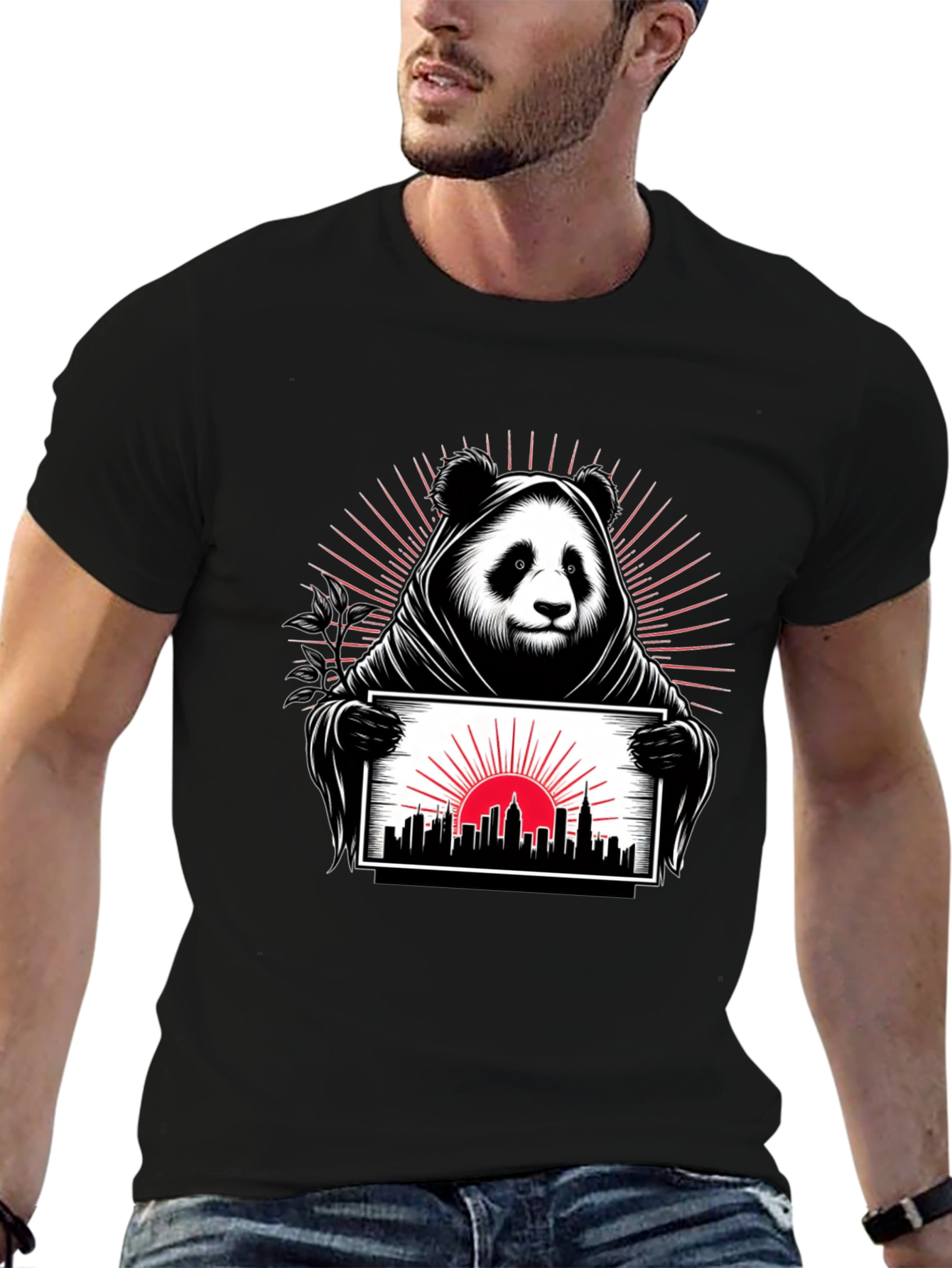 Panda Grim Reaper Cityscape T-Shirt - Unique Design