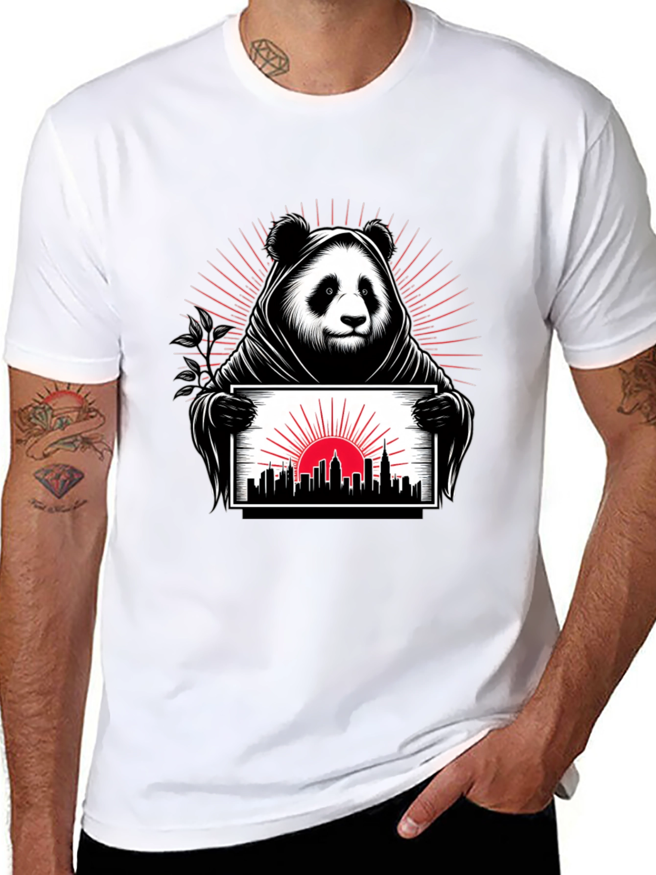 Panda Grim Reaper Cityscape T-Shirt - Unique Design