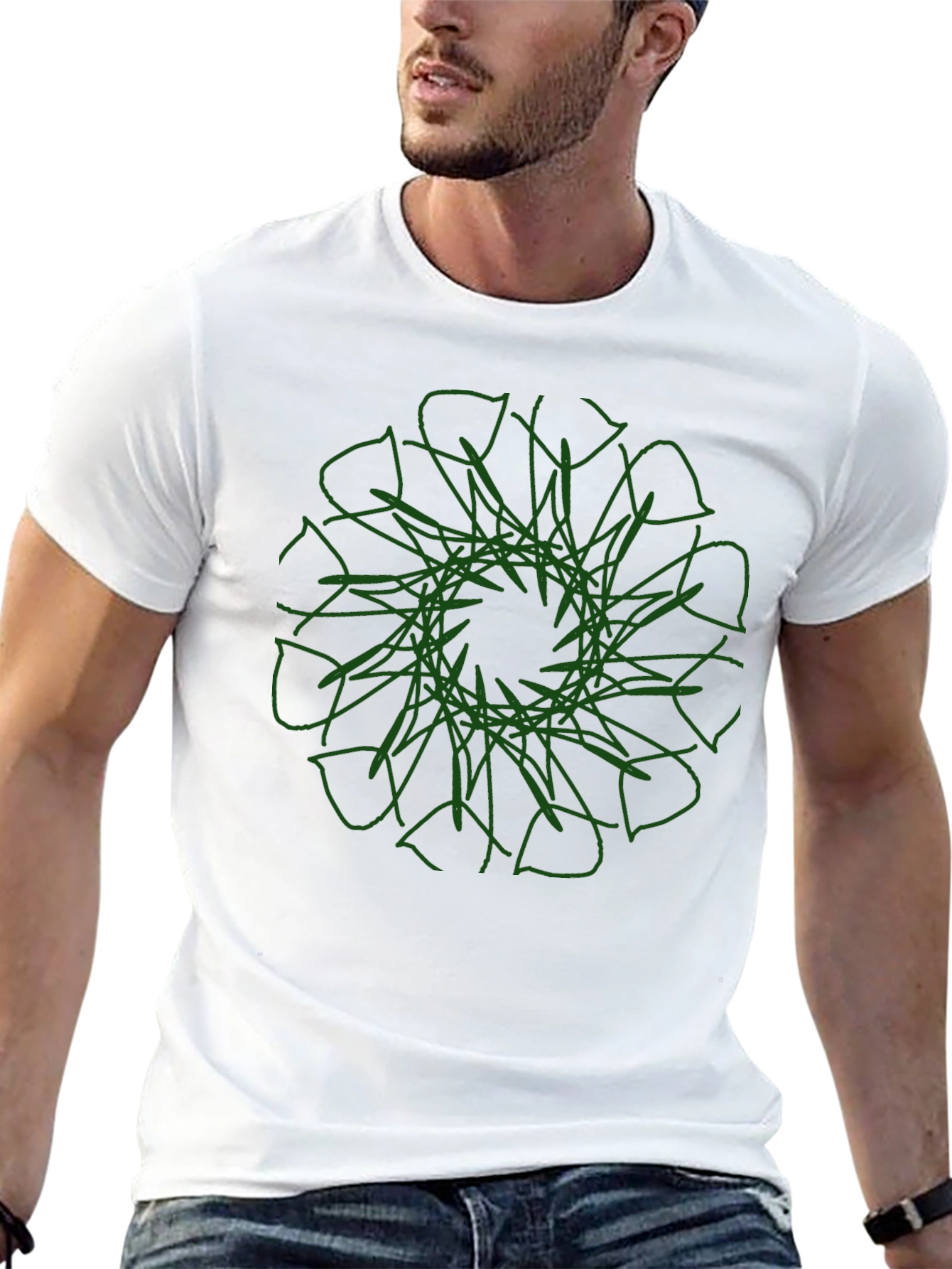 Modern Graphic Tee - Black with Green Mandala Design