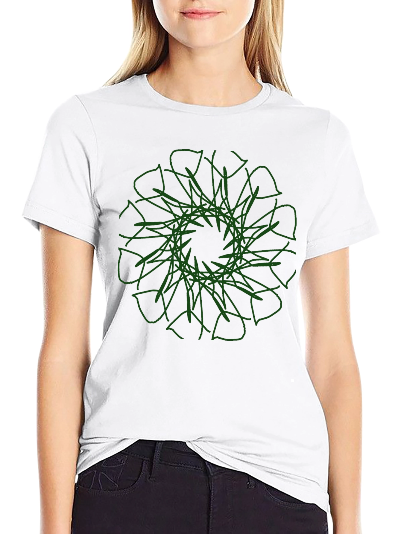Modern Graphic Tee - Black with Green Mandala Design