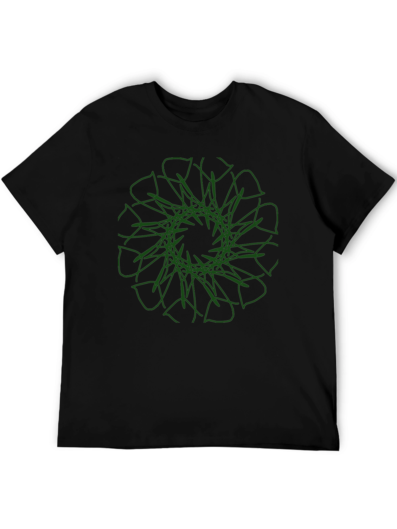 Modern Graphic Tee - Black with Green Mandala Design