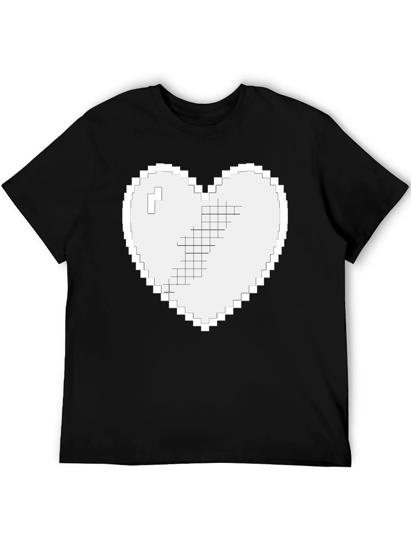 Pixel Heart Graphic T-Shirt - Black Casual Tee
