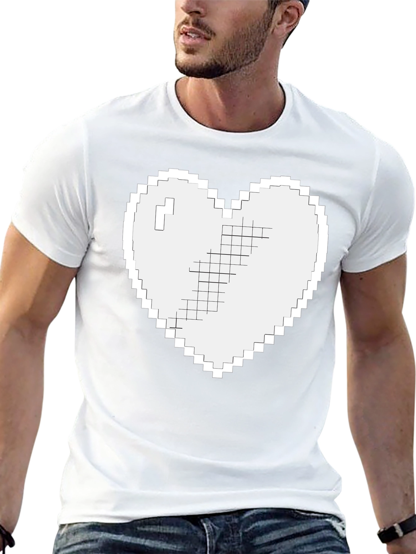 Pixel Heart Graphic T-Shirt - Black Casual Tee
