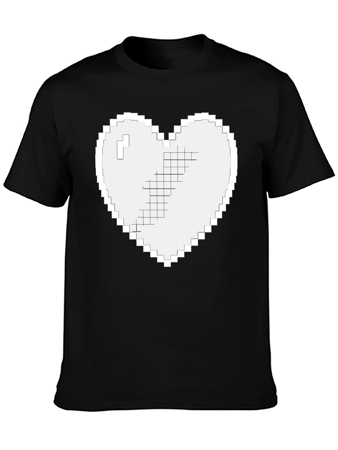 Pixel Heart Graphic T-Shirt - Black Casual Tee