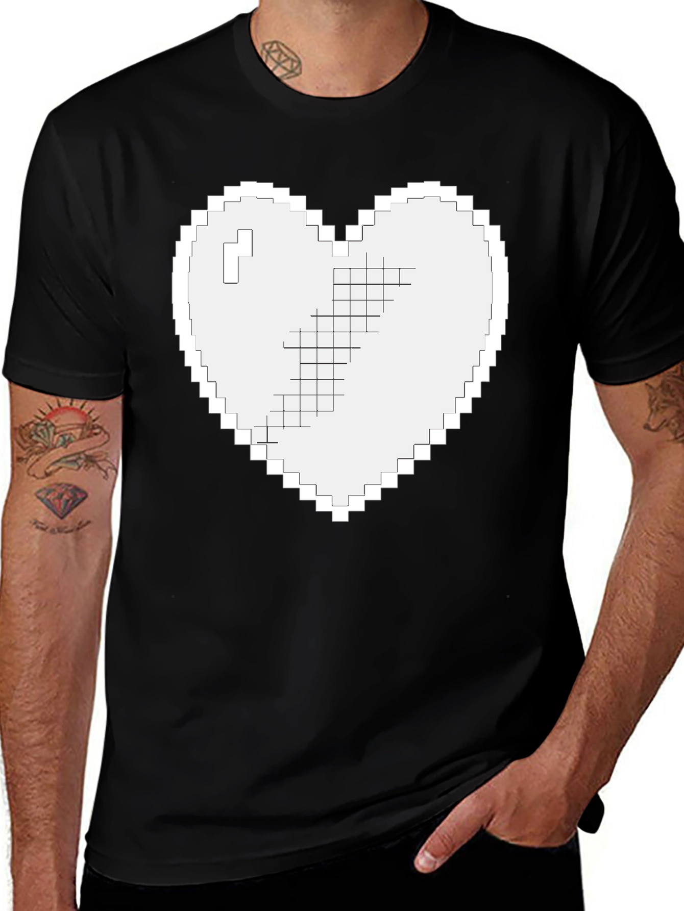 Pixel Heart Graphic T-Shirt - Black Casual Tee