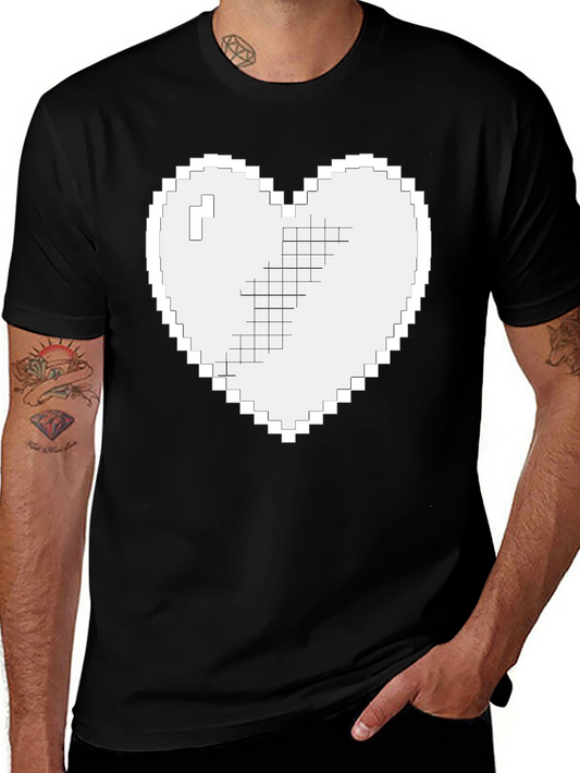 Pixel Heart Graphic T-Shirt - Black Casual Tee