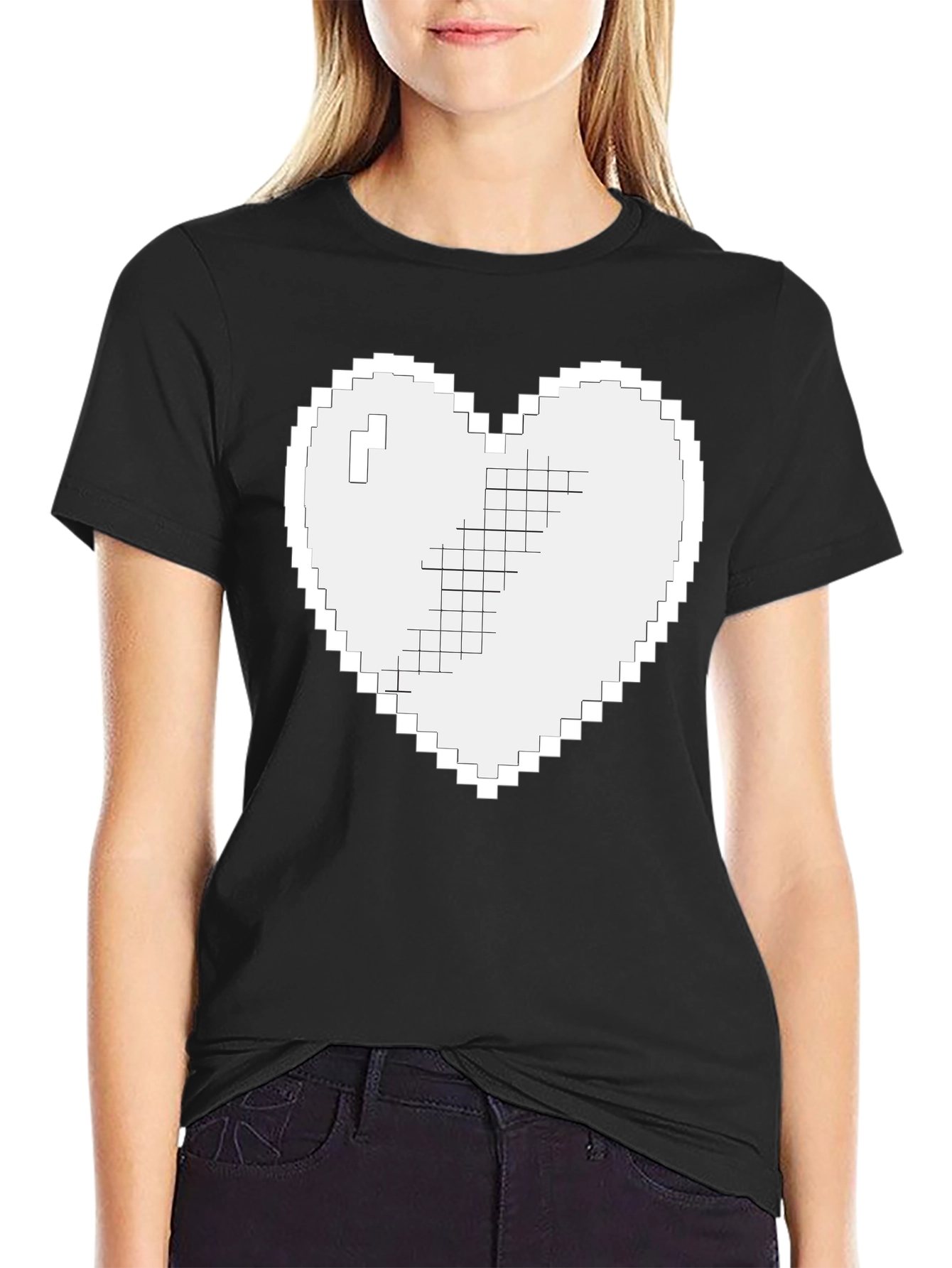 Pixel Heart Graphic T-Shirt - Black Casual Tee