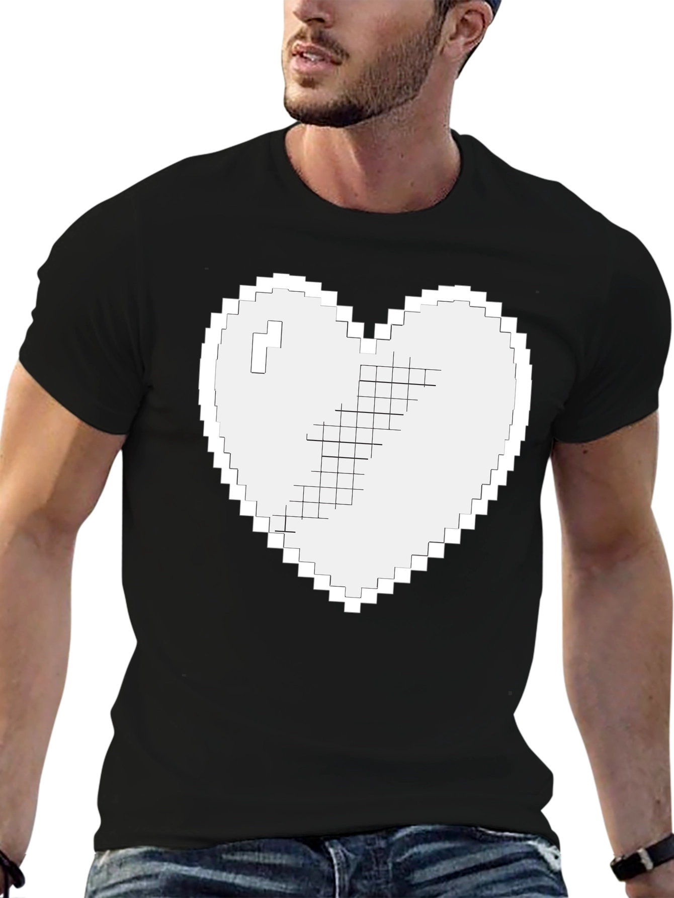 Pixel Heart Graphic T-Shirt - Black Casual Tee