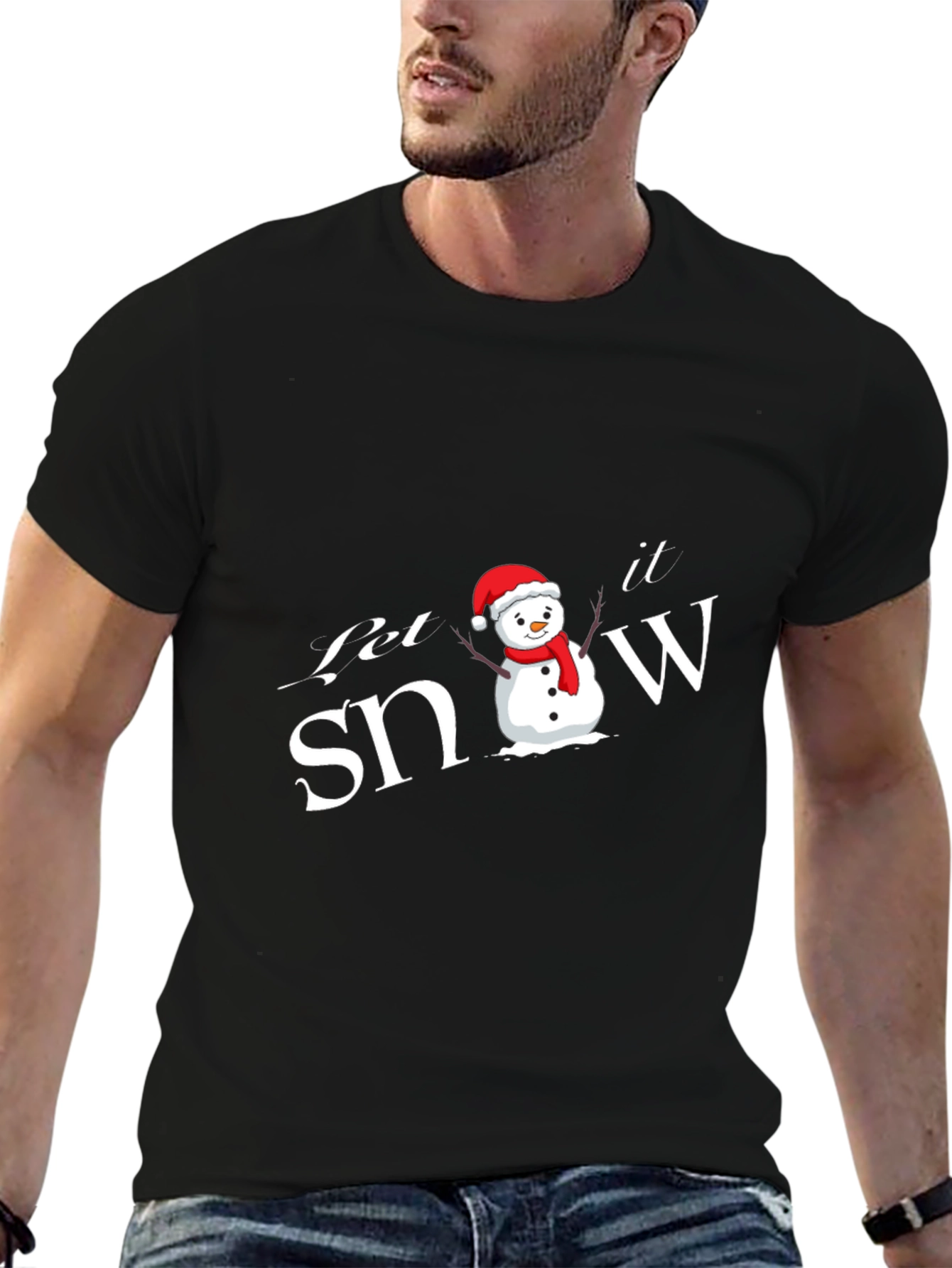 Let it Snow Snowman Black T-Shirt
