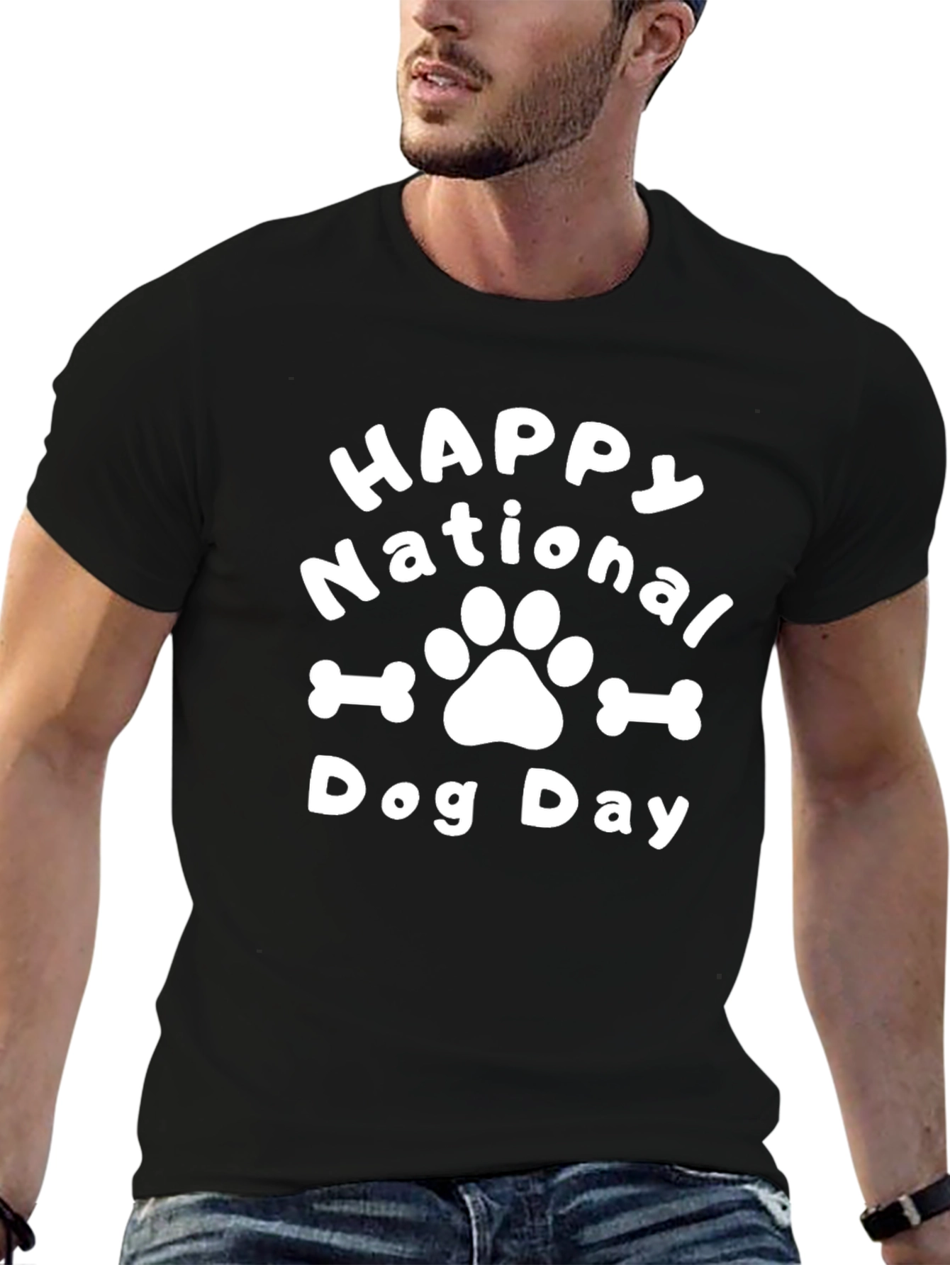 Happy National Dog Day Black T-Shirt