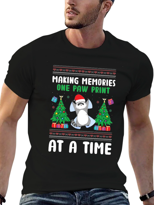 Festive Raccoon Paw Print Christmas T-Shirt
