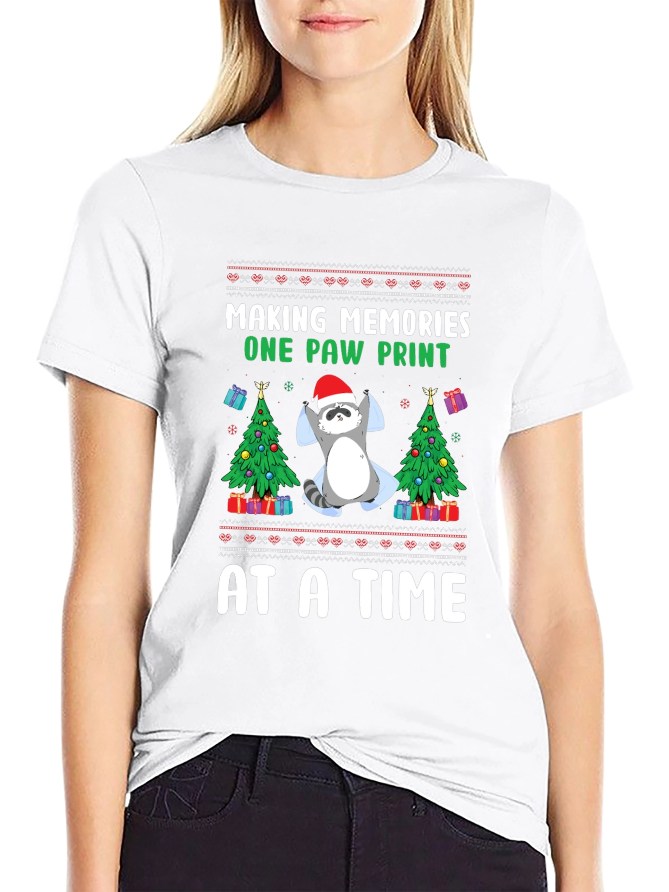 Festive Raccoon Paw Print Christmas T-Shirt