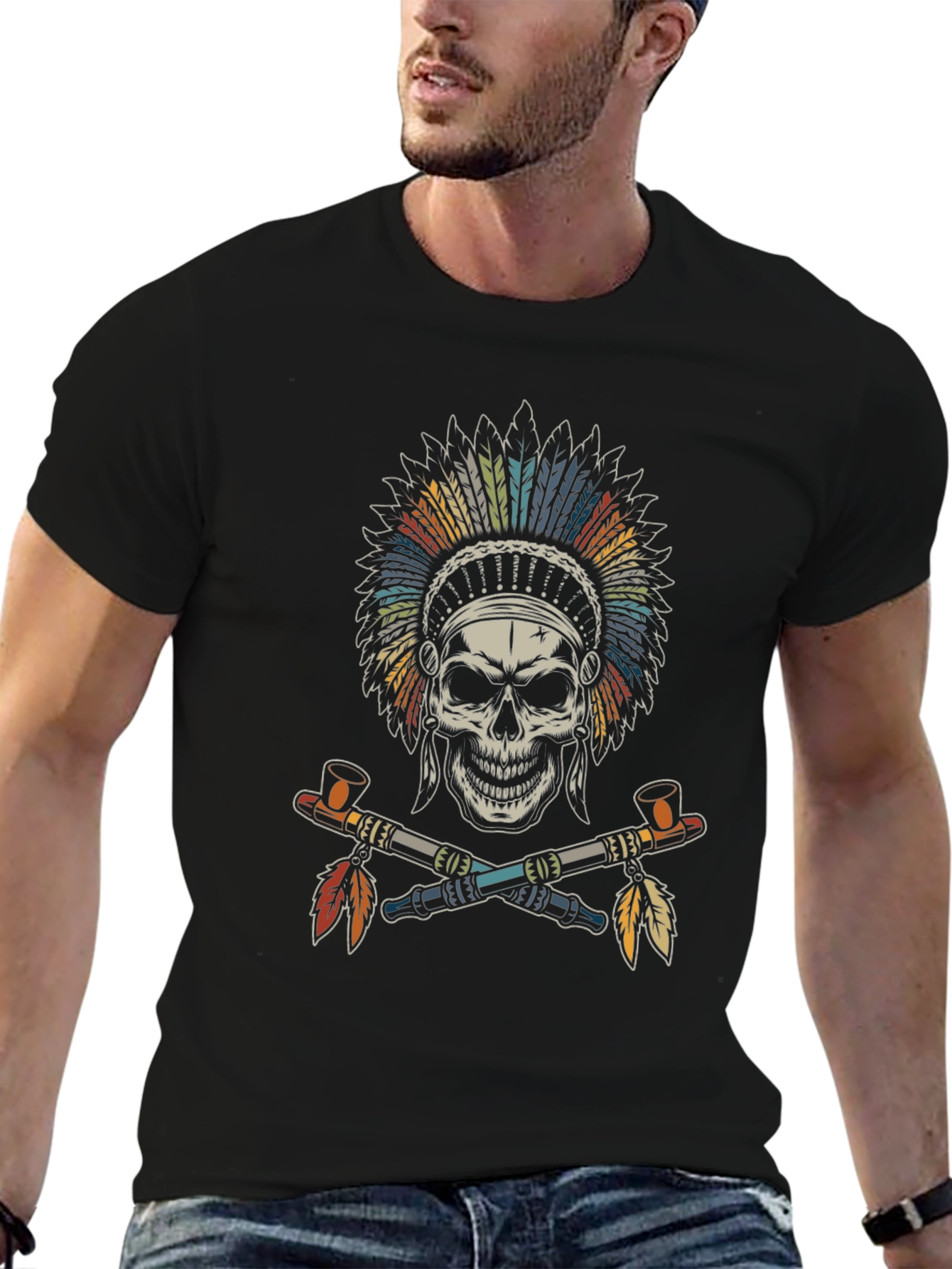 Skull Indian Chief T-Shirt - Black