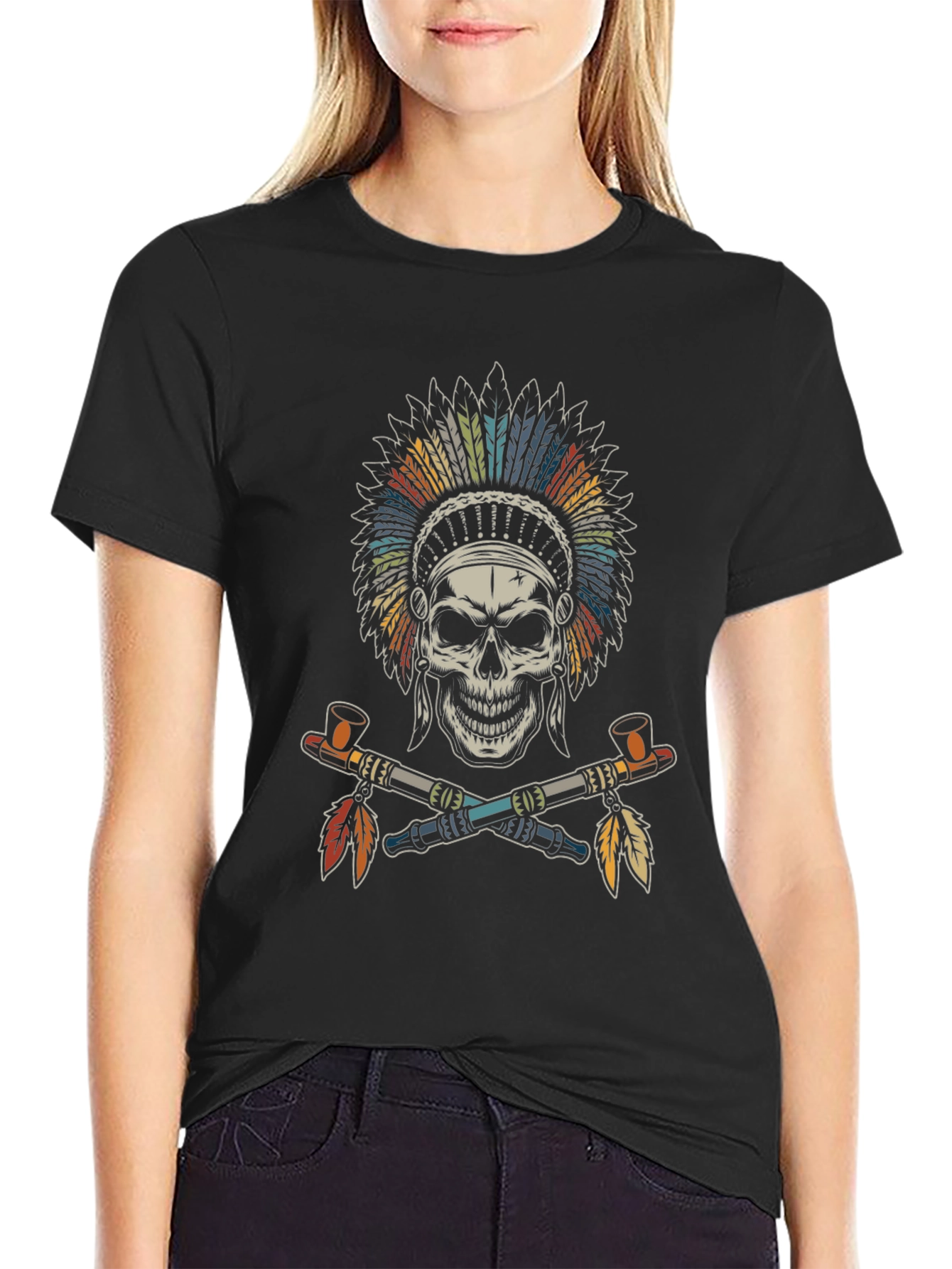 Skull Indian Chief T-Shirt - Black