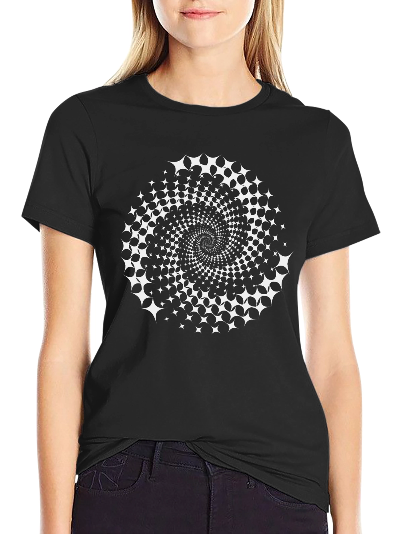 Black T-Shirt with White Optical Illusion Design
