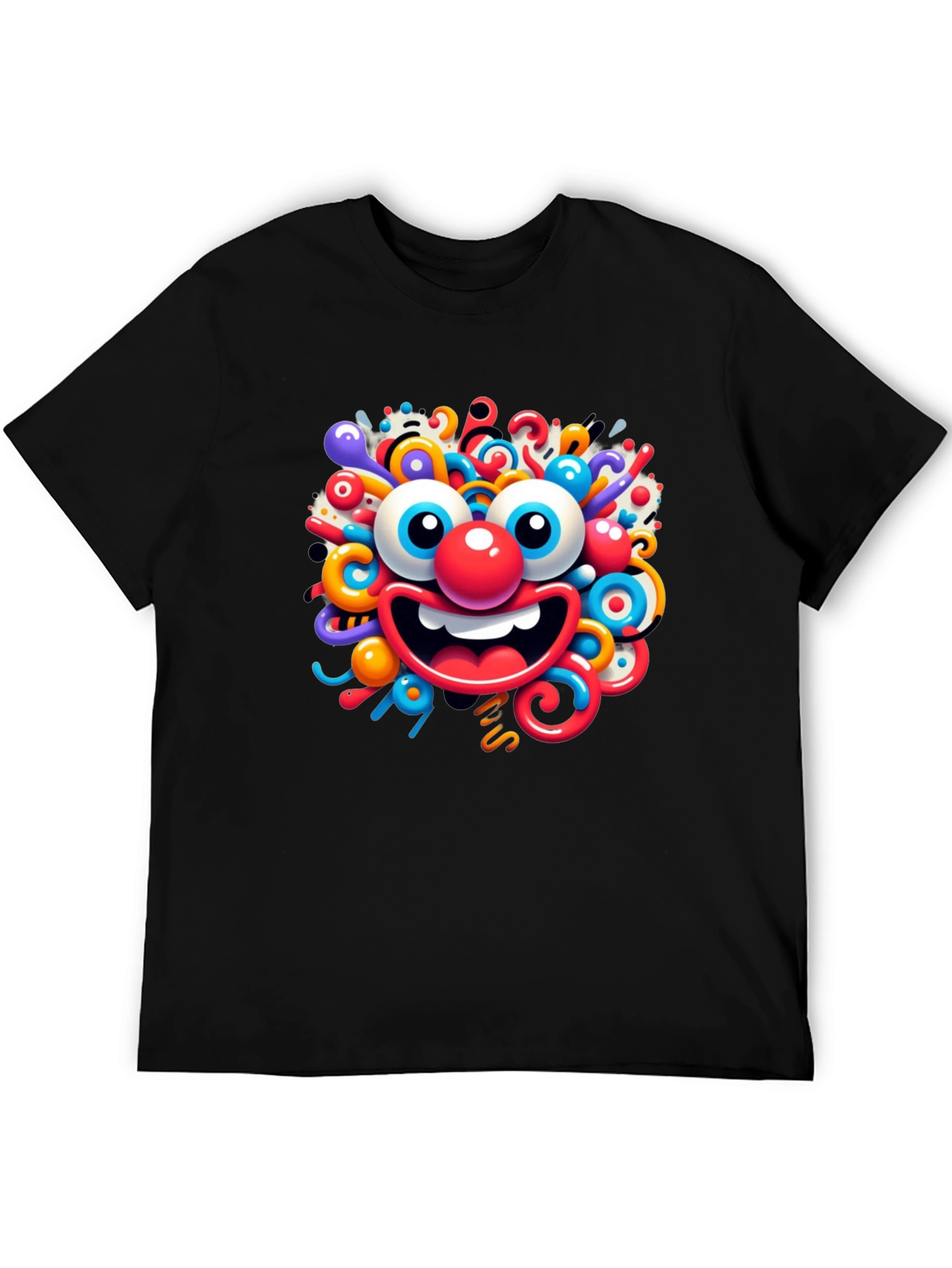 Fun Cartoon Face Black T-Shirt